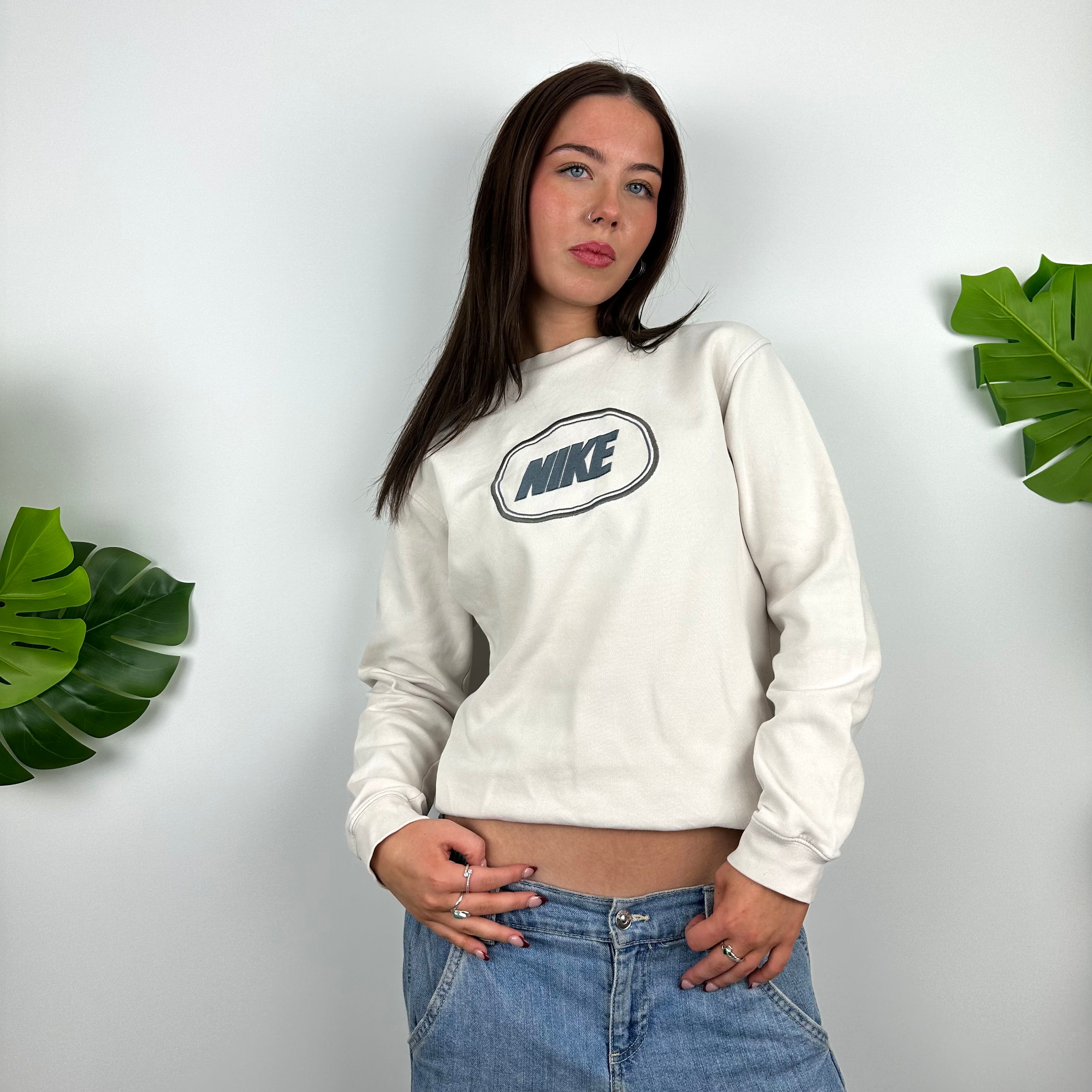 Nike White Embroidered Spell Out Sweatshirt (S)