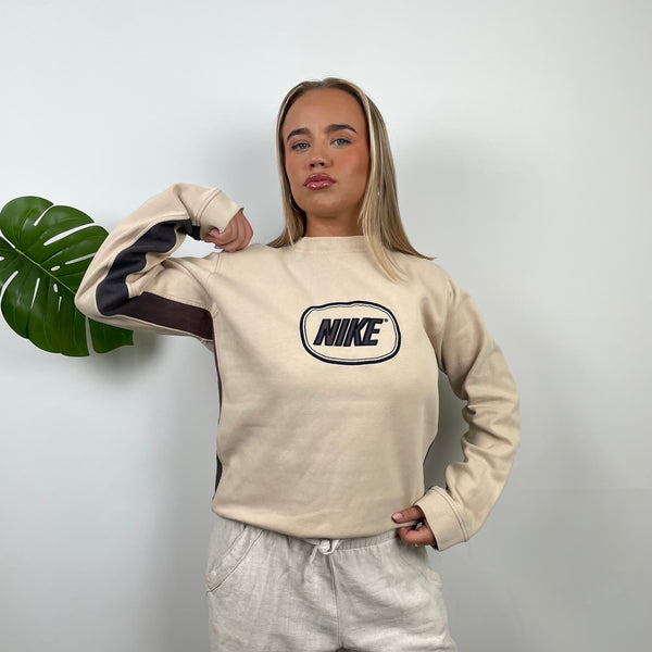 Nike Cream Embroidered Spell Out Sweatshirt (L)