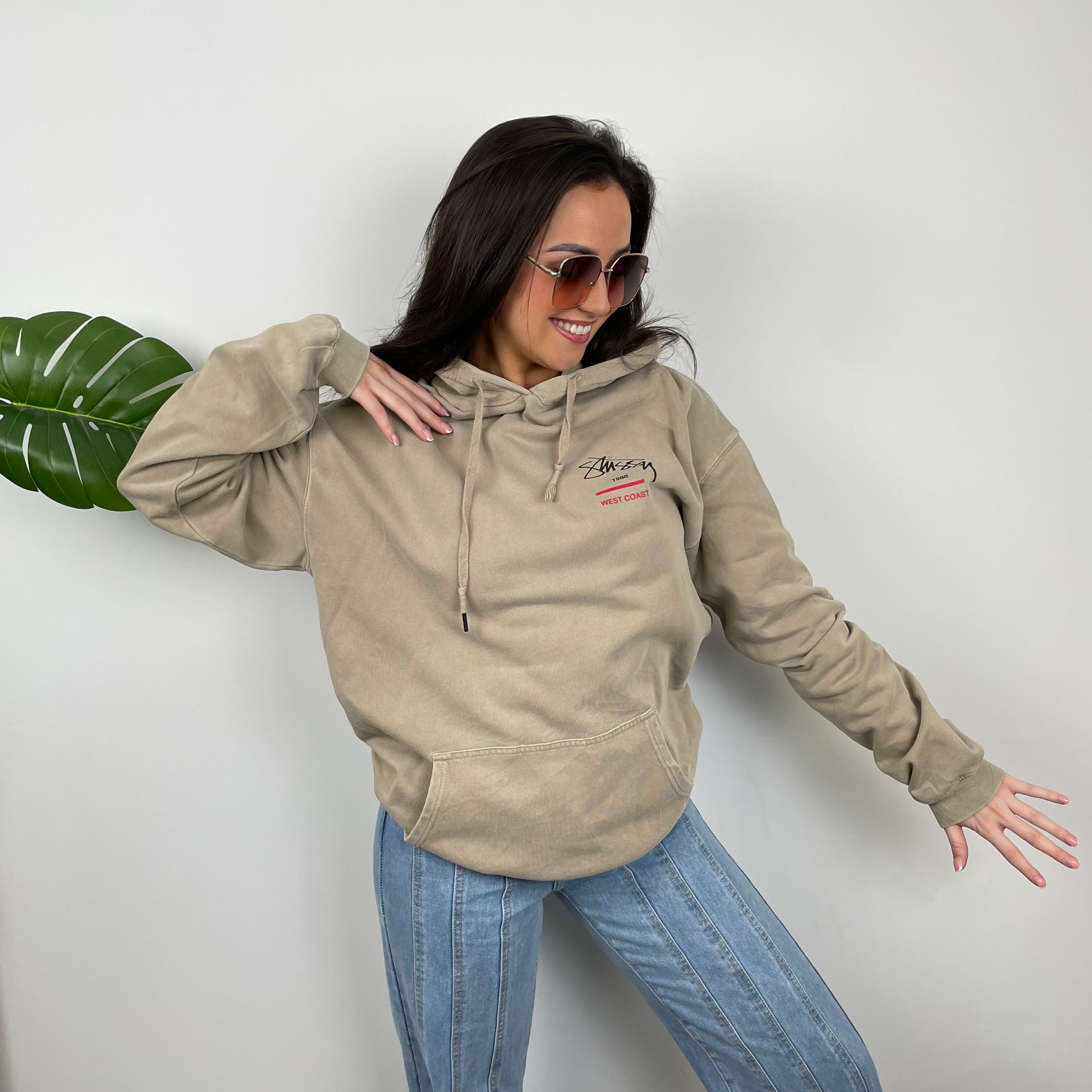 Stussy Brown Embroidered Spell Out Hoodie (L)