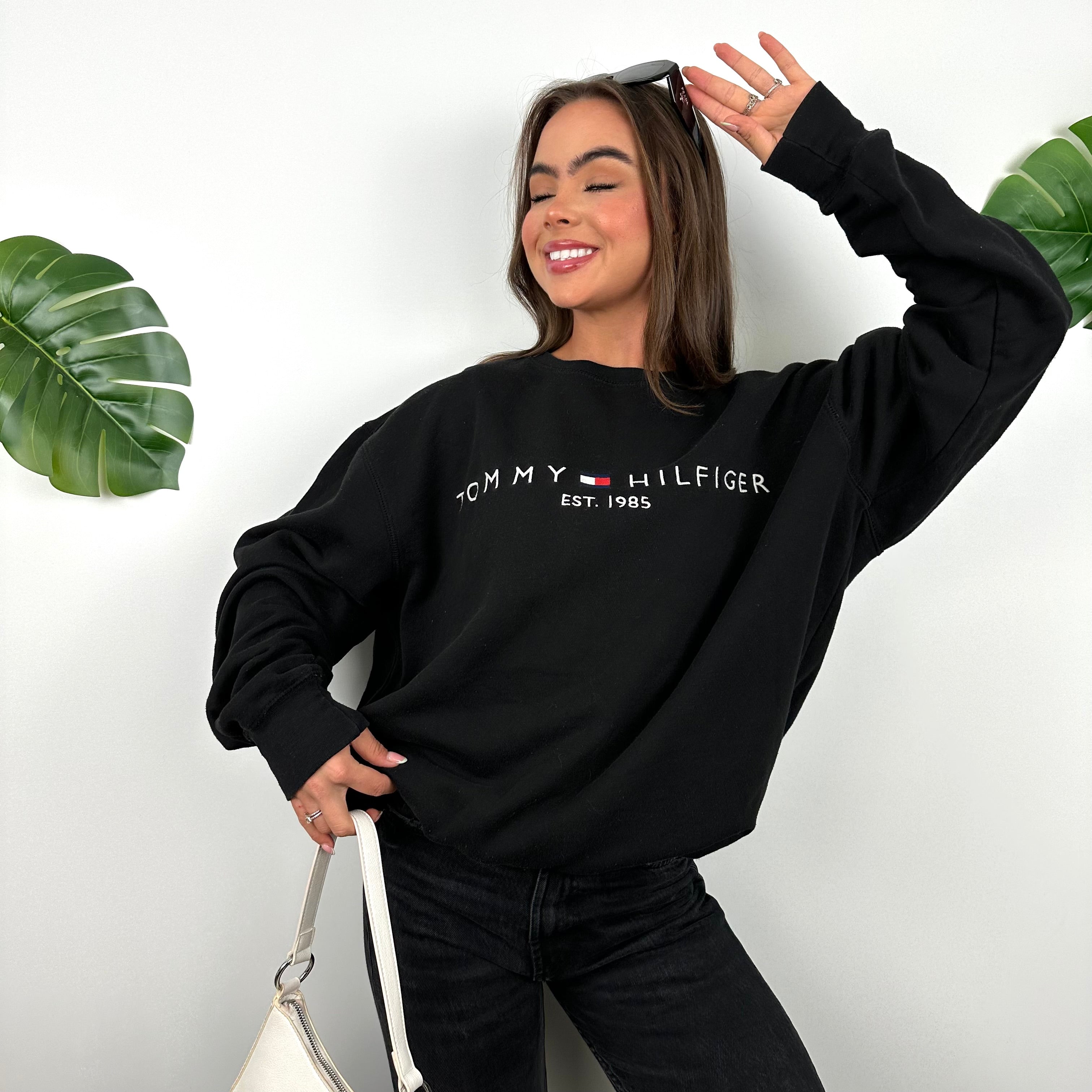 Tommy Hilfiger Black Embroidered Spell Out Sweatshirt (L)