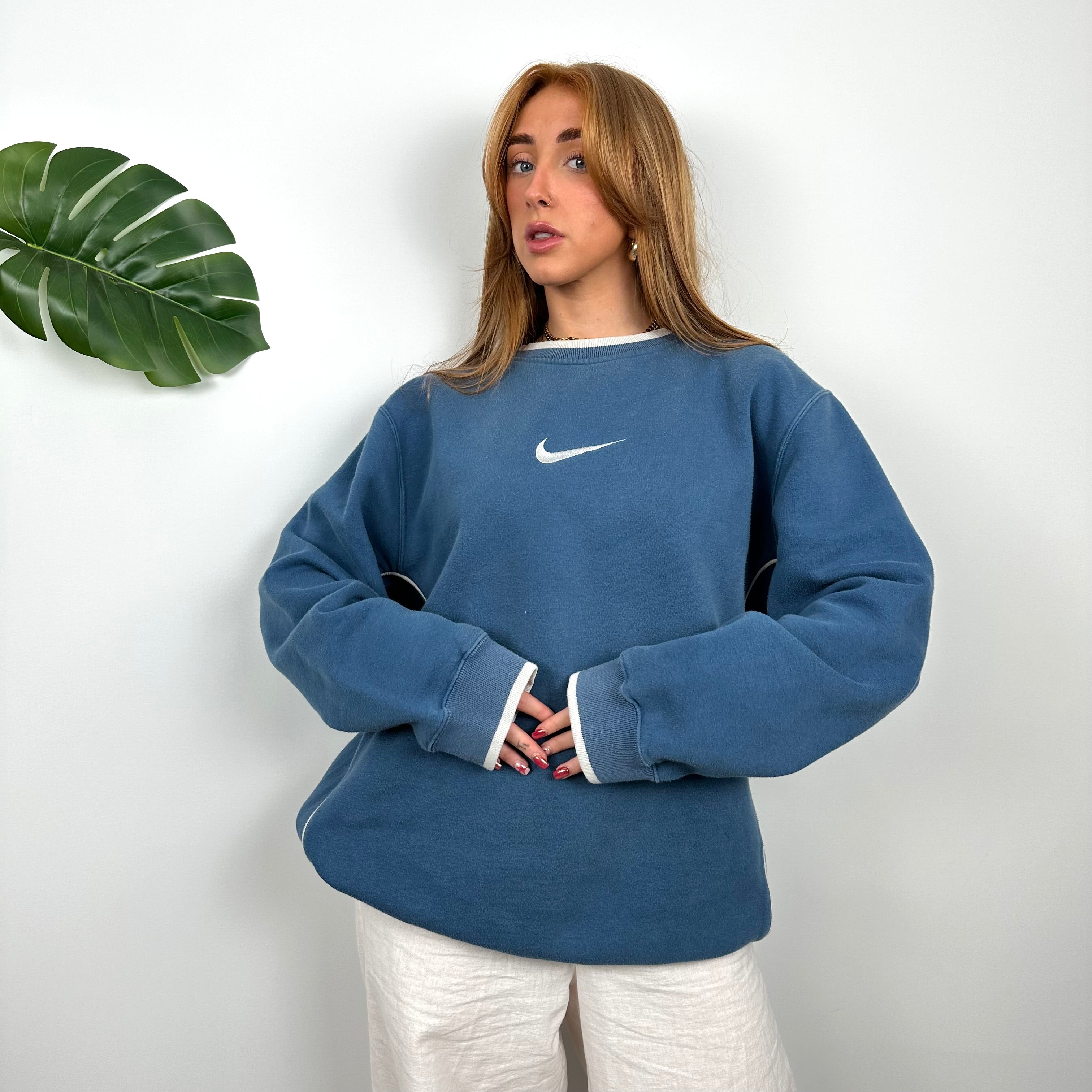 Nike Blue Embroidered Swoosh Sweatshirt (L)