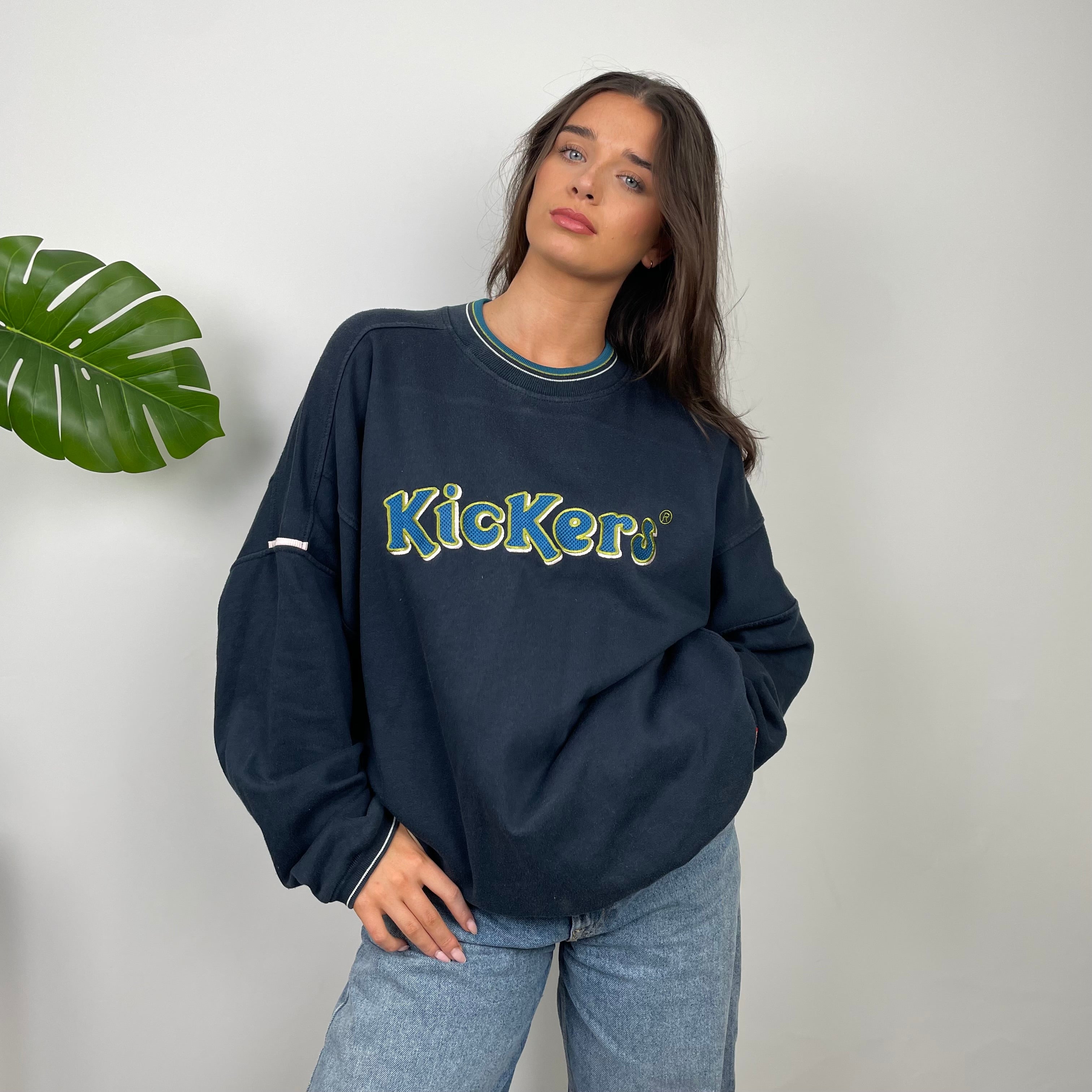 Kickers Navy Embroidered Spell Out Sweatshirt (L)