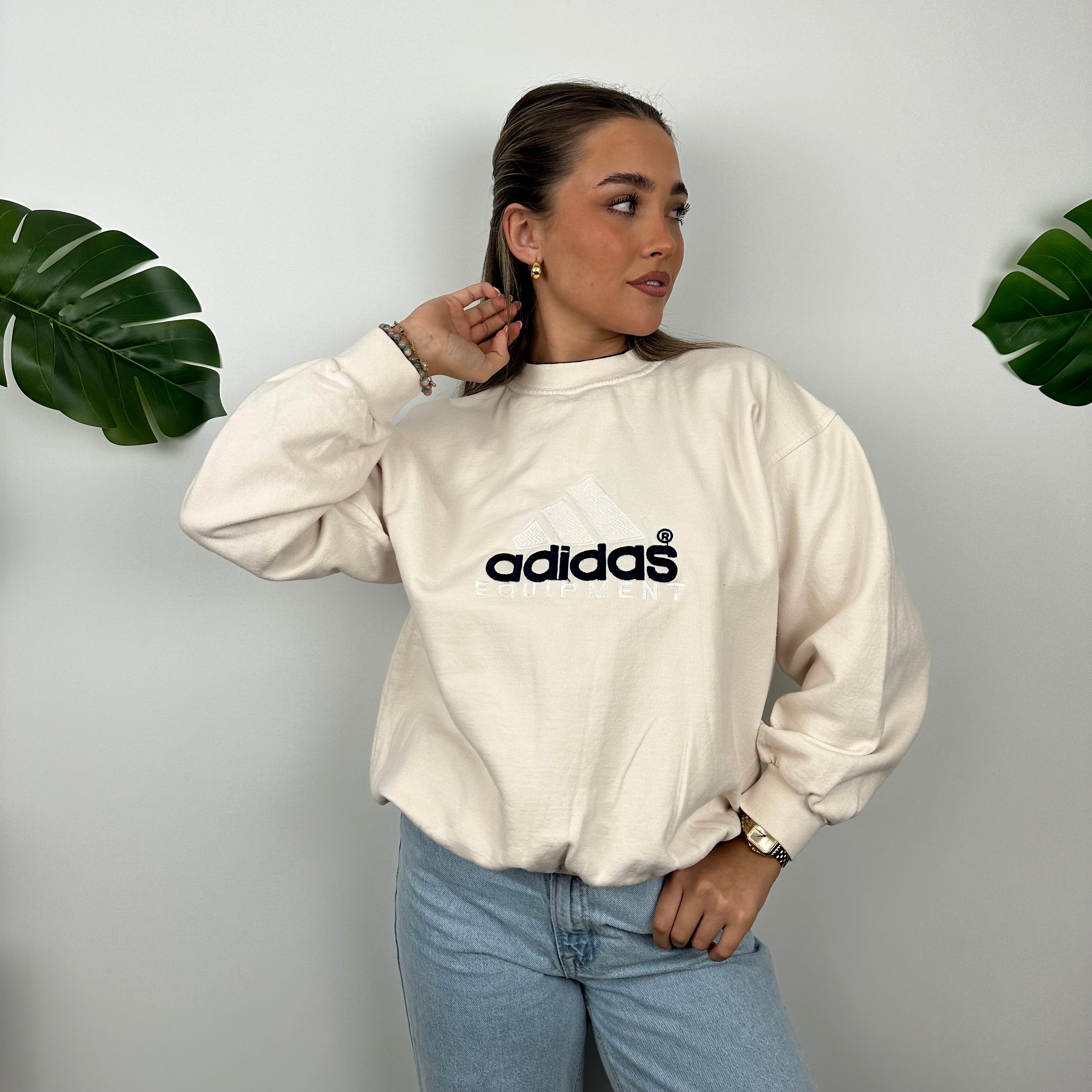 Adidas Equipment RARE Cream Embroidered Spell Out Sweatshirt (M)