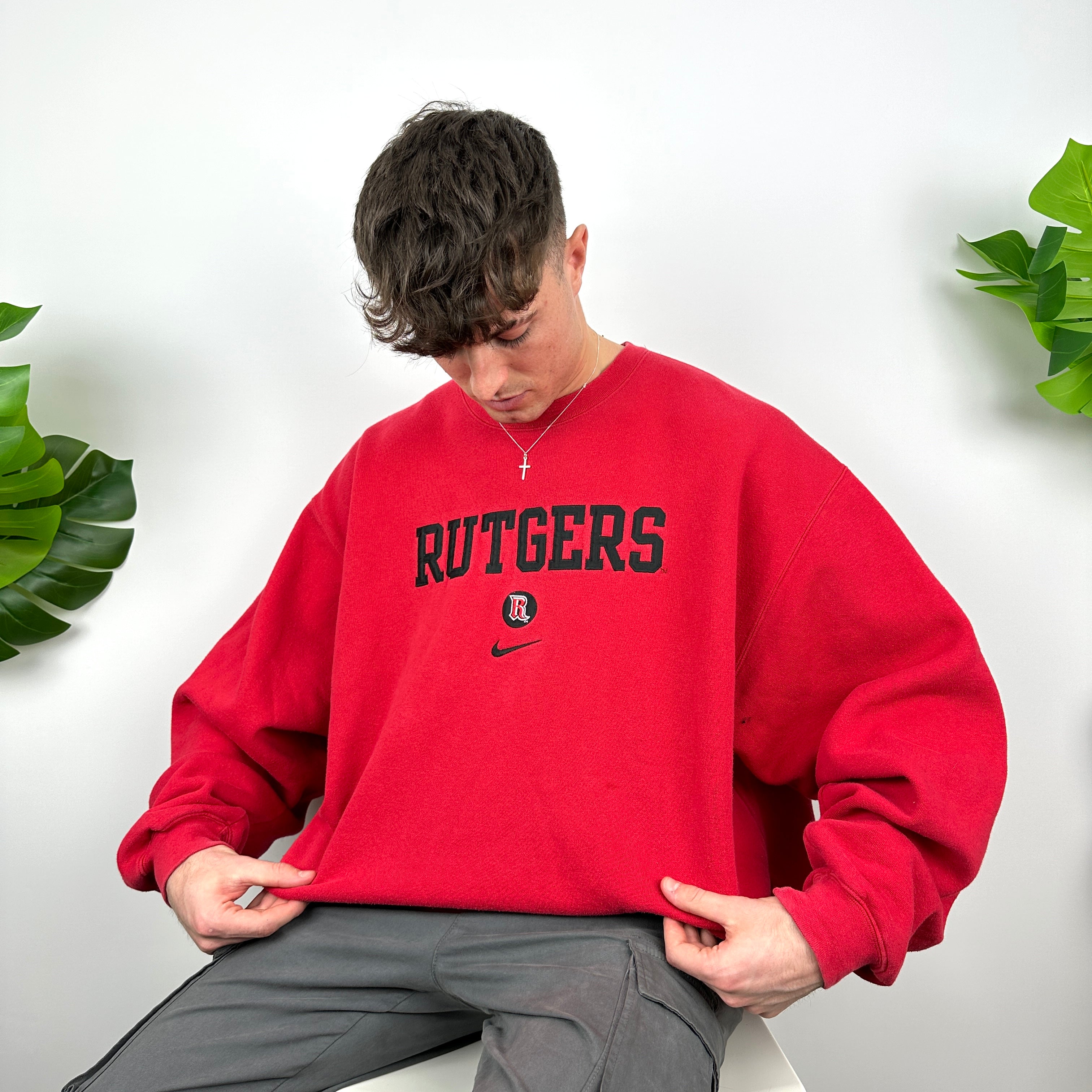 Nike x Rutgers Red Embroidered Spell Out Sweatshirt (XXL)