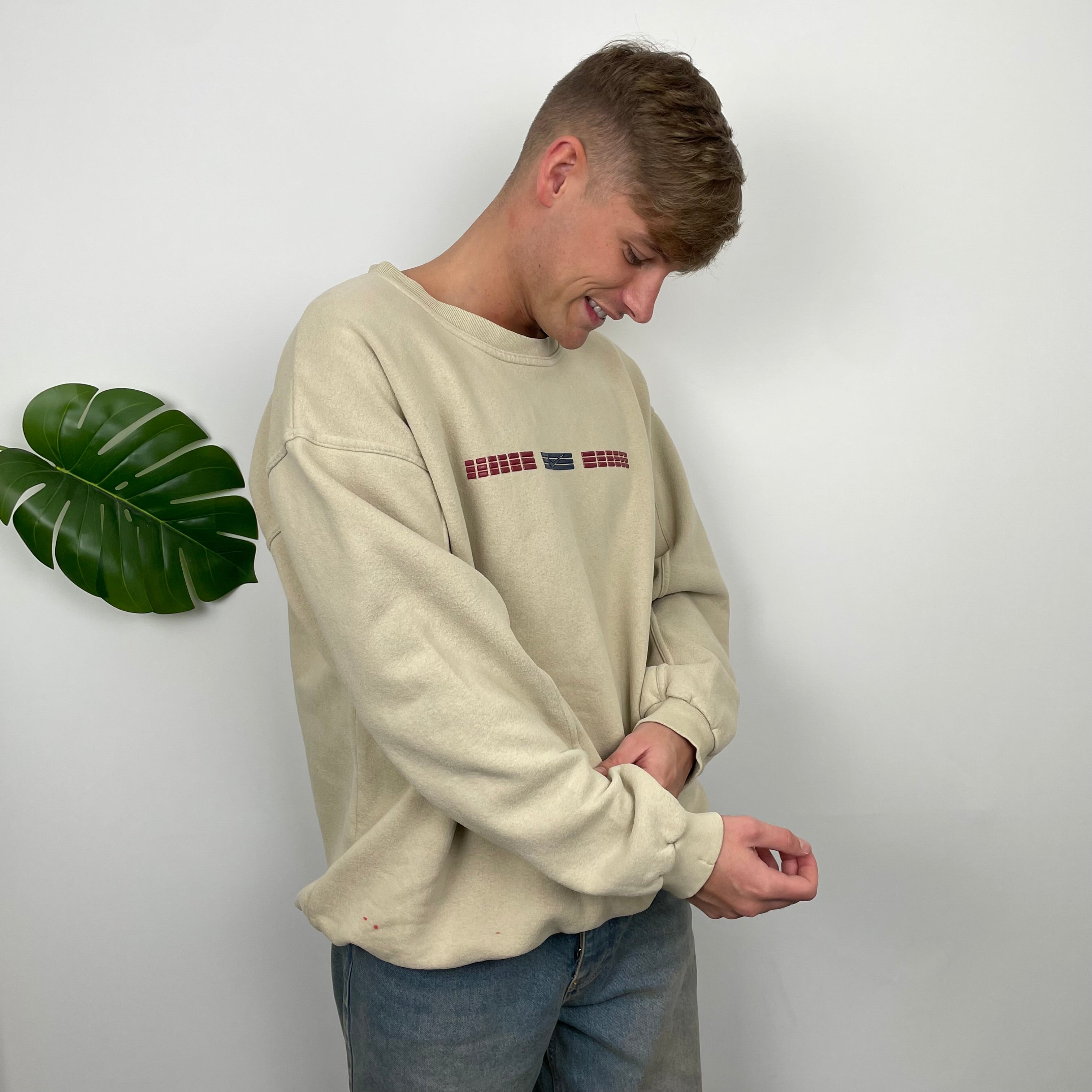 Nike Cream Embroidered Swoosh Sweatshirt (XL)