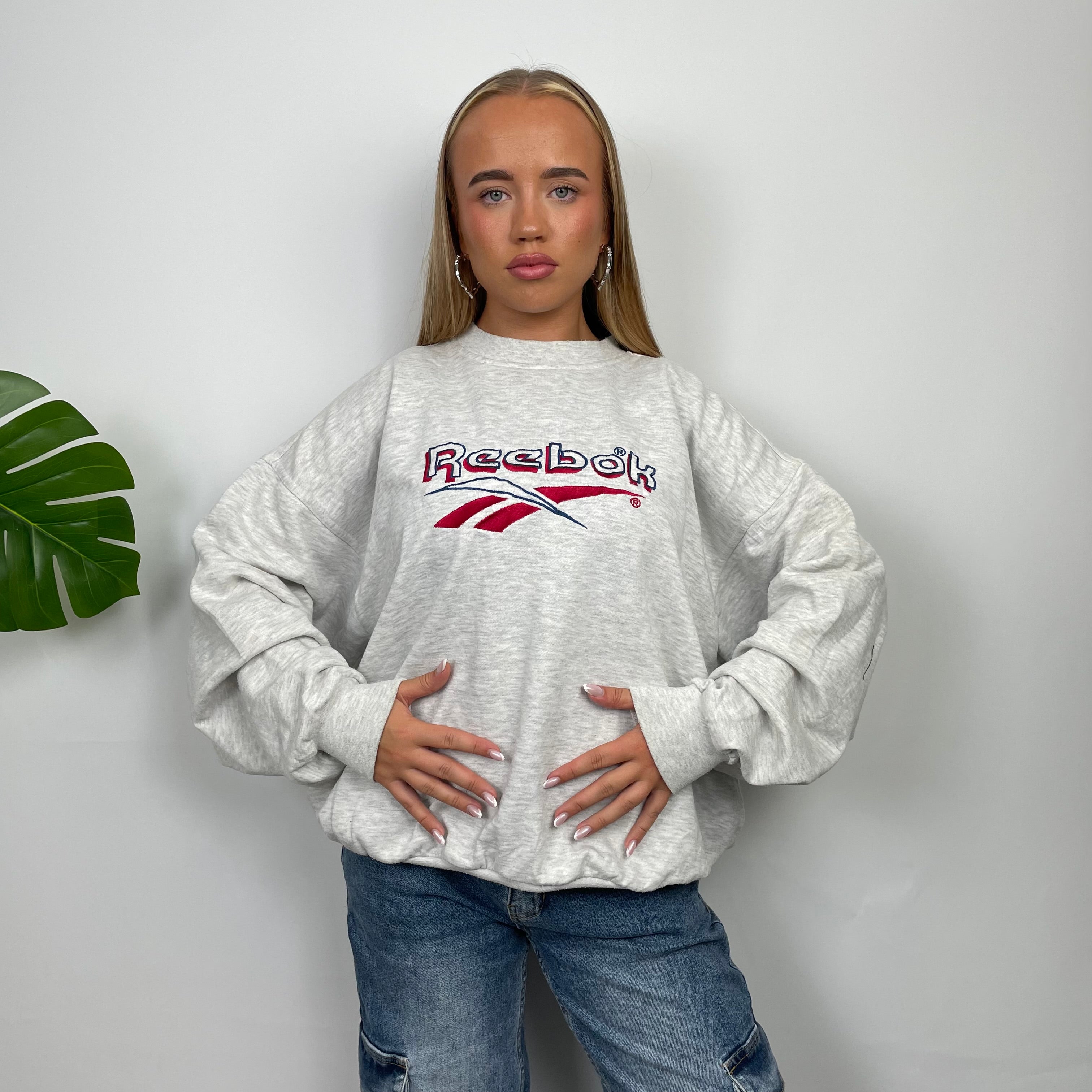 Reebok Grey Embroidered Spell Out Sweatshirt (L)