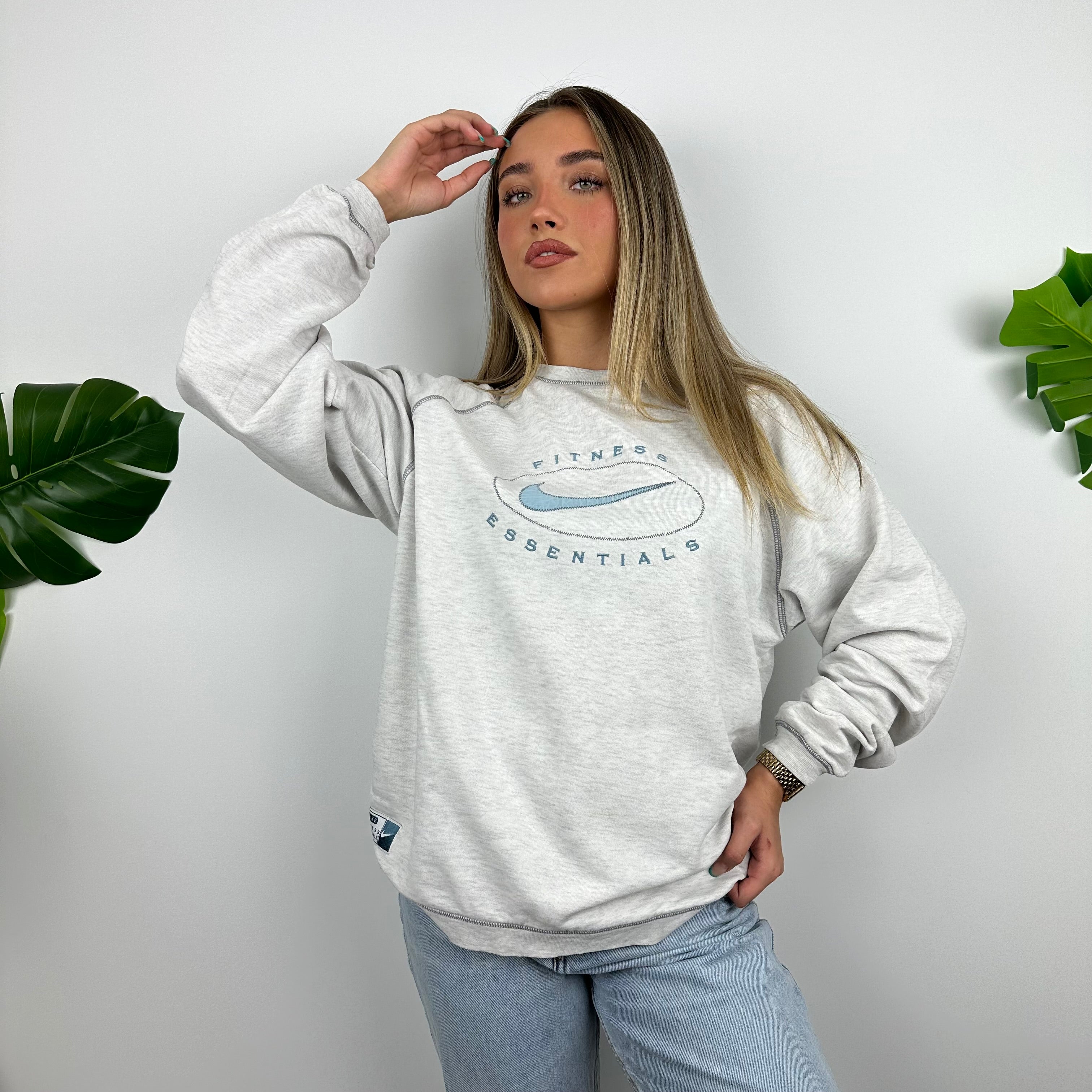 Nike RARE Grey Embroidered Swoosh Sweatshirt (M)