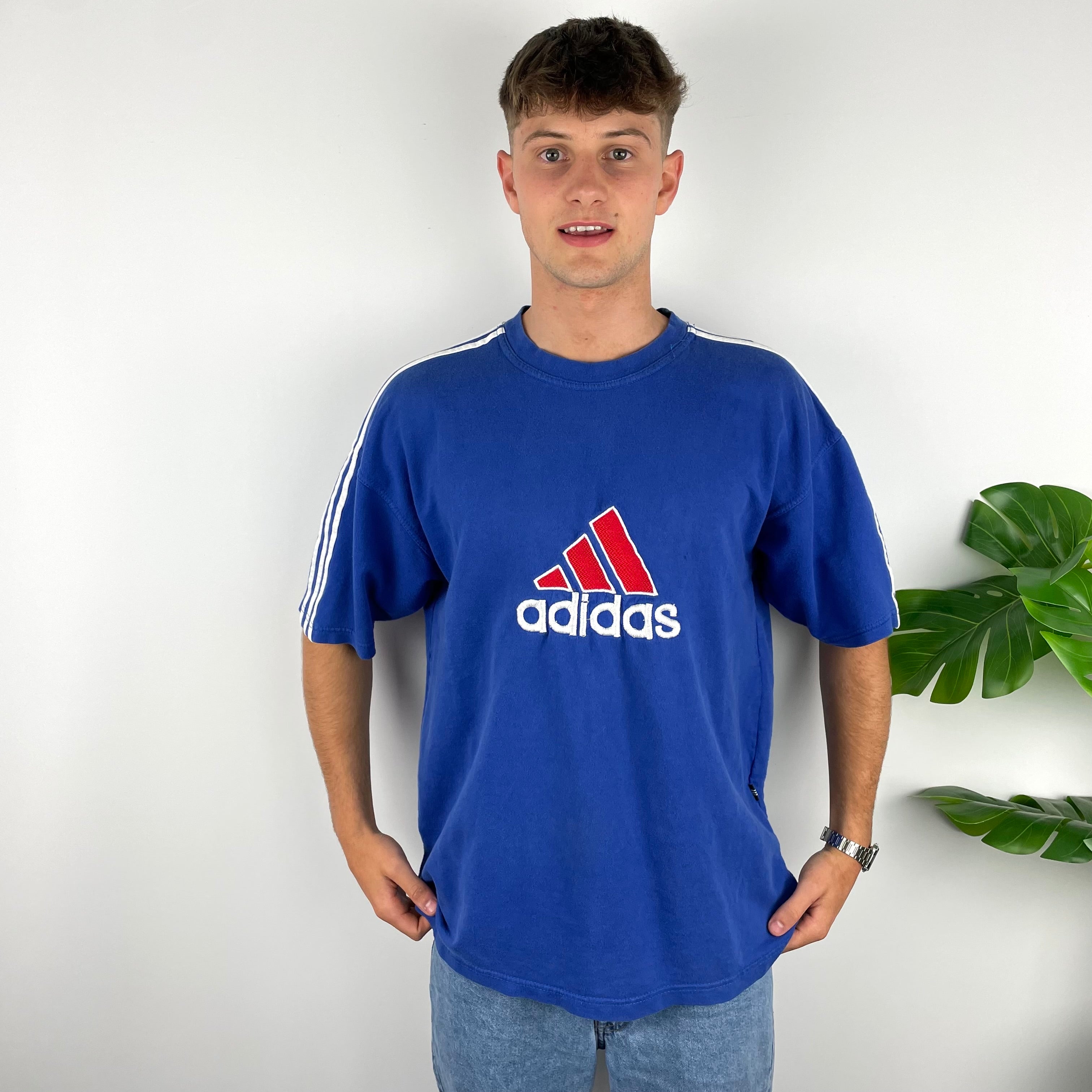 Adidas RARE Blue Embroidered Spell Out T Shirt (XL)