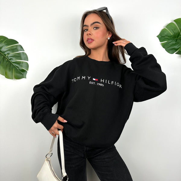 Tommy Hilfiger Black Embroidered Spell Out Sweatshirt (L)