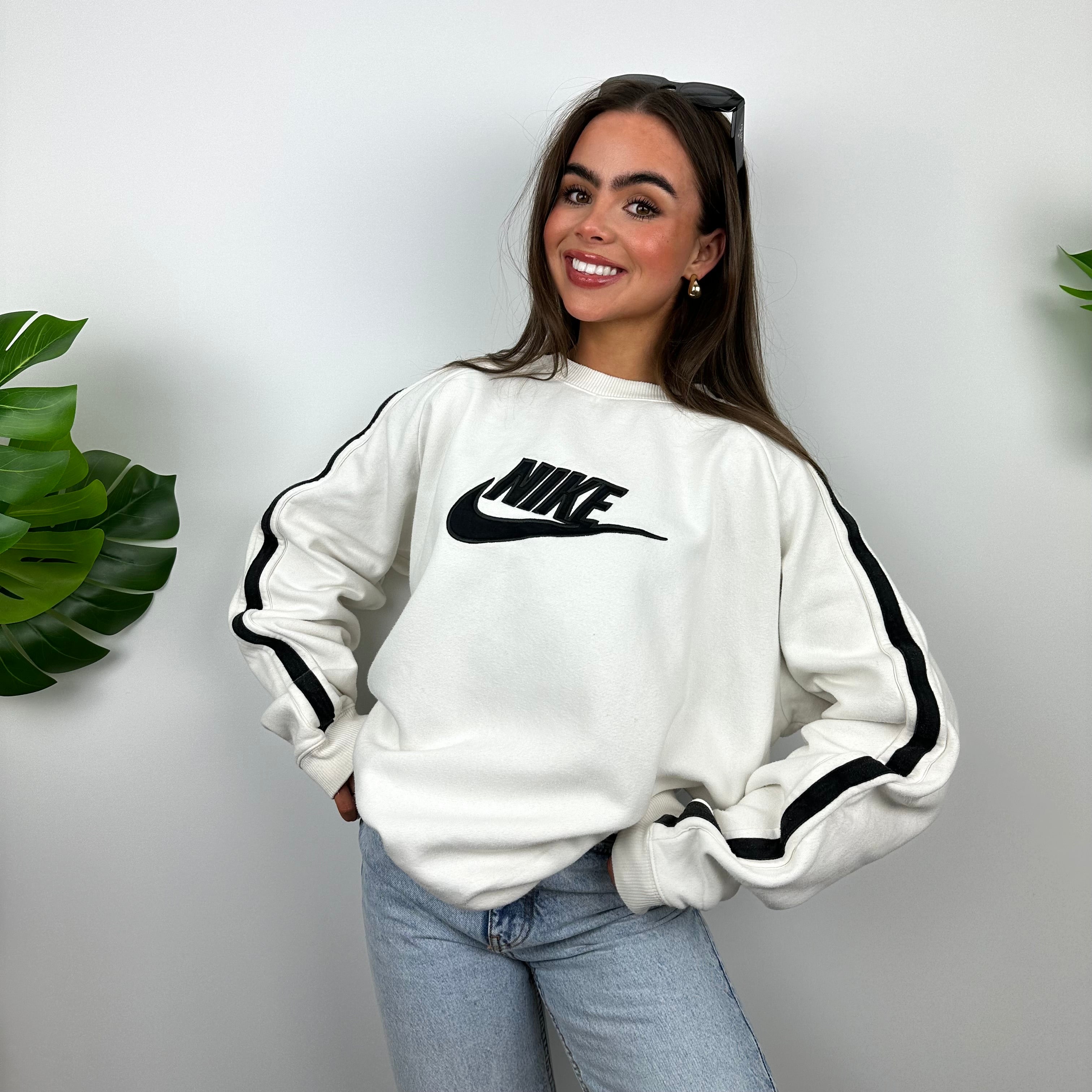 Nike White Embroidered Spell Out Sweatshirt (L)