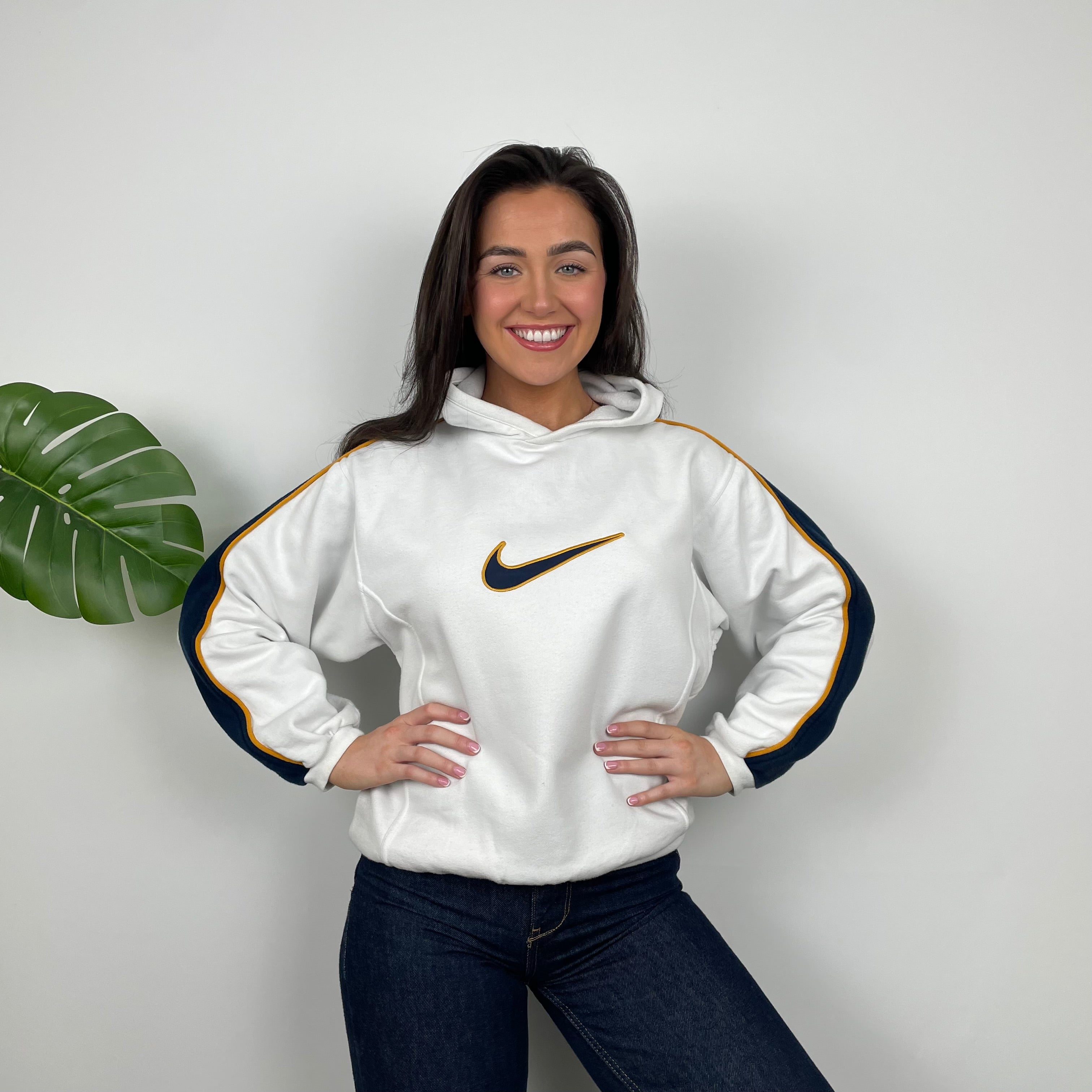 Nike White Embroidered Swoosh Hoodie (XS)