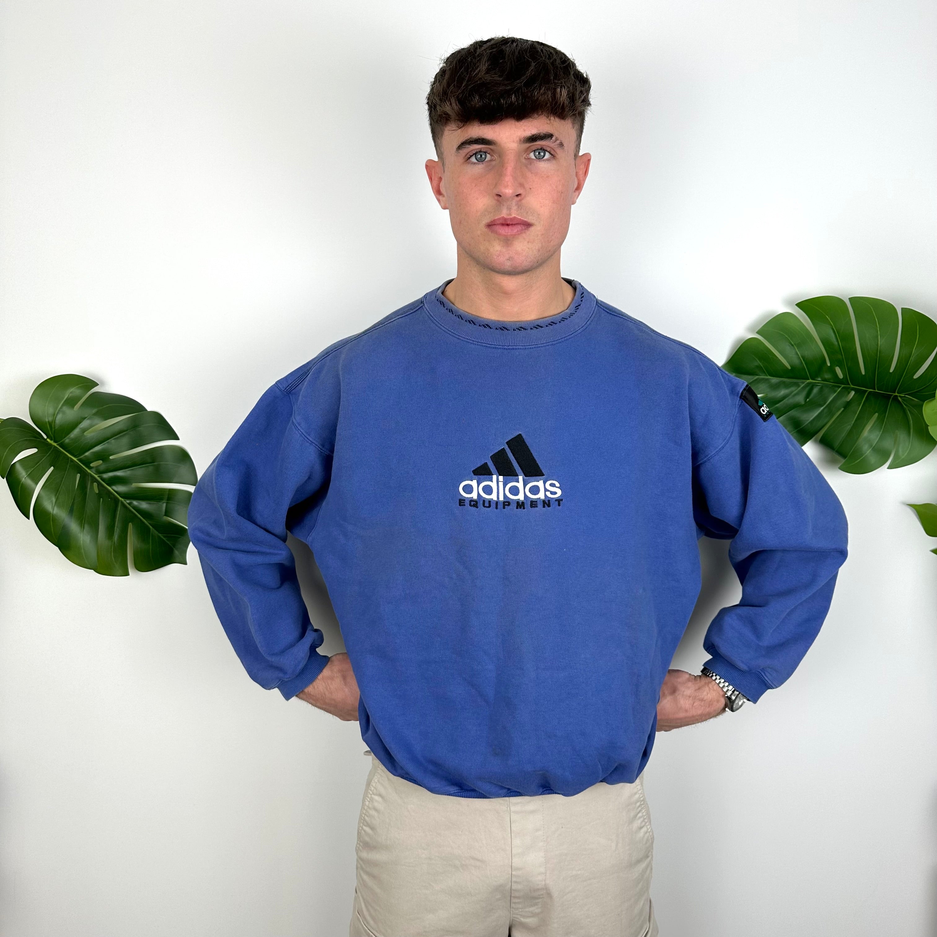 Adidas Equipment RARE Blue Embroidered Spell Out Sweatshirt (L)