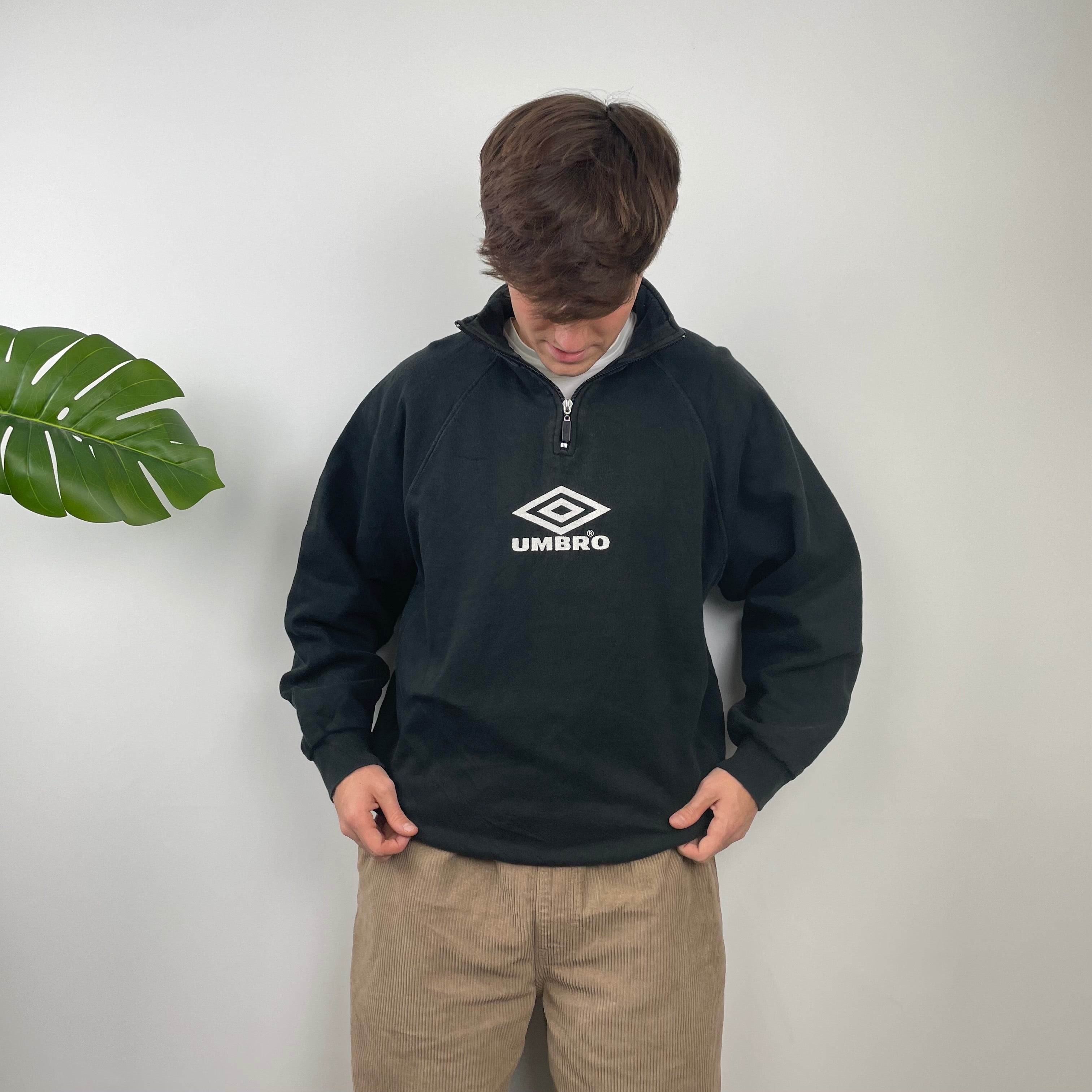 Umbro RARE Black Embroidered Spell Out Quarter Zip Sweatshirt (M)