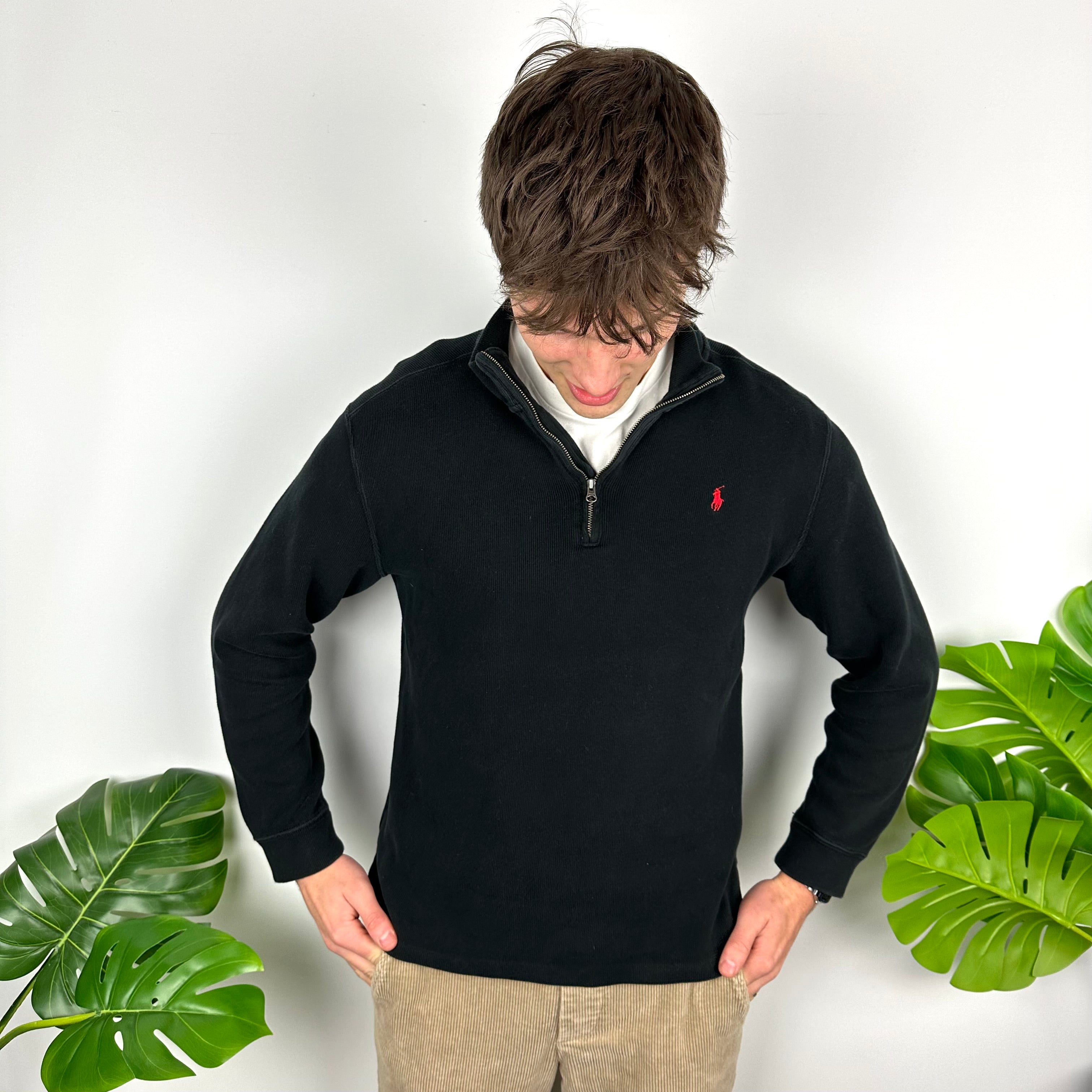 Polo Ralph Lauren Black Embroidered Logo Quarter Zip Sweatshirt (M)