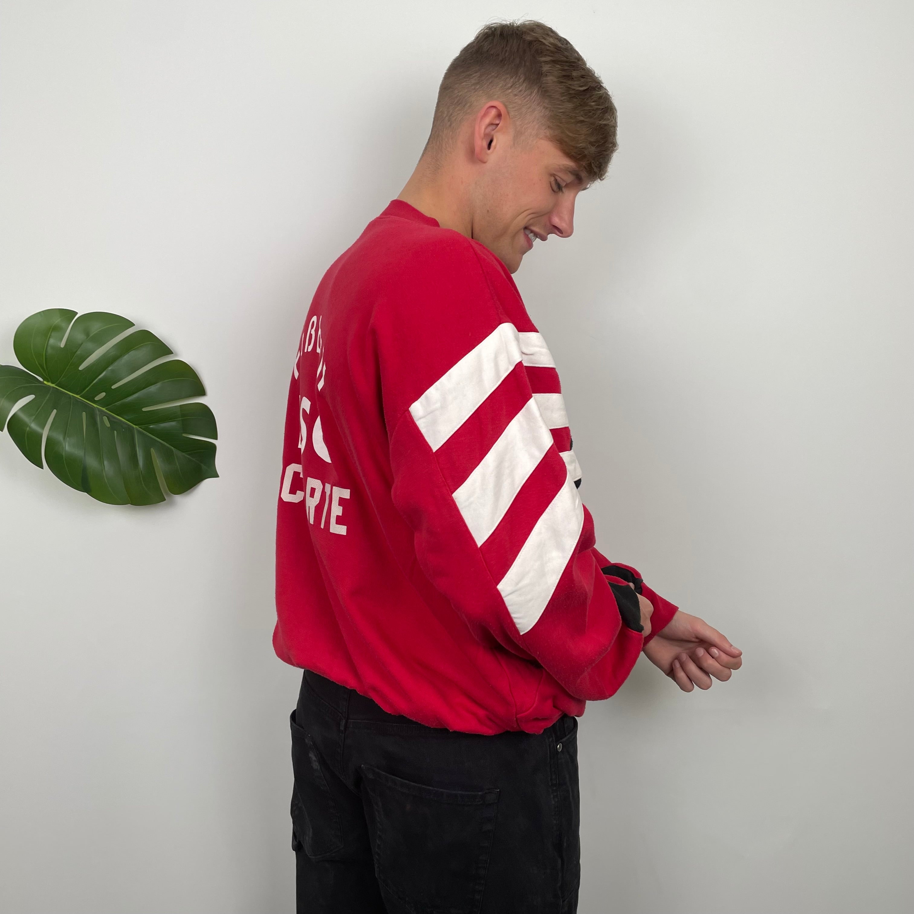 Adidas Red & Black Embroidered Spell Out Sweatshirt (L)