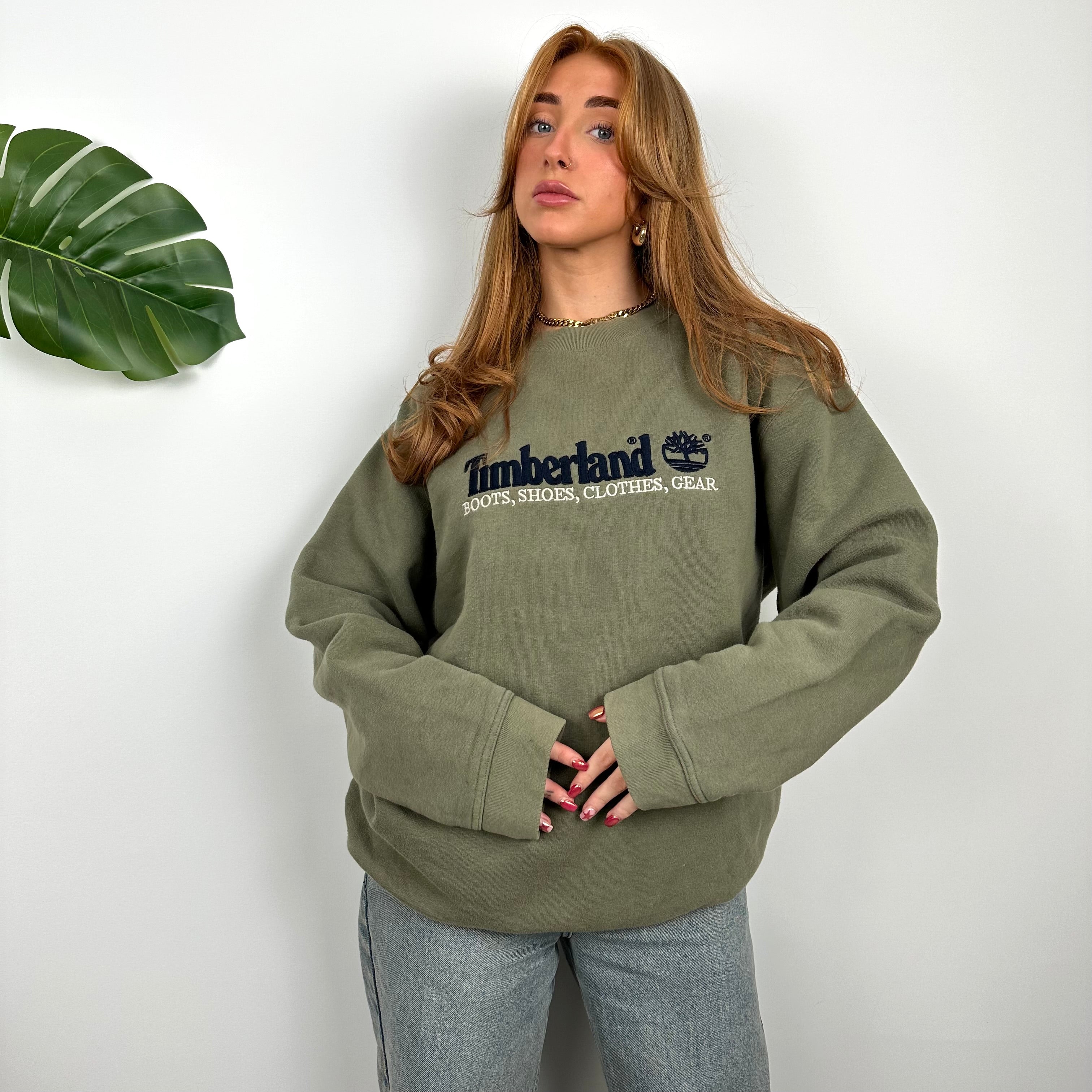 Timberland Green Embroidered Spell Out Sweatshirt (L)