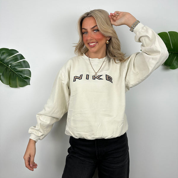 Nike Cream Embroidered Spell Out Sweatshirt (S)