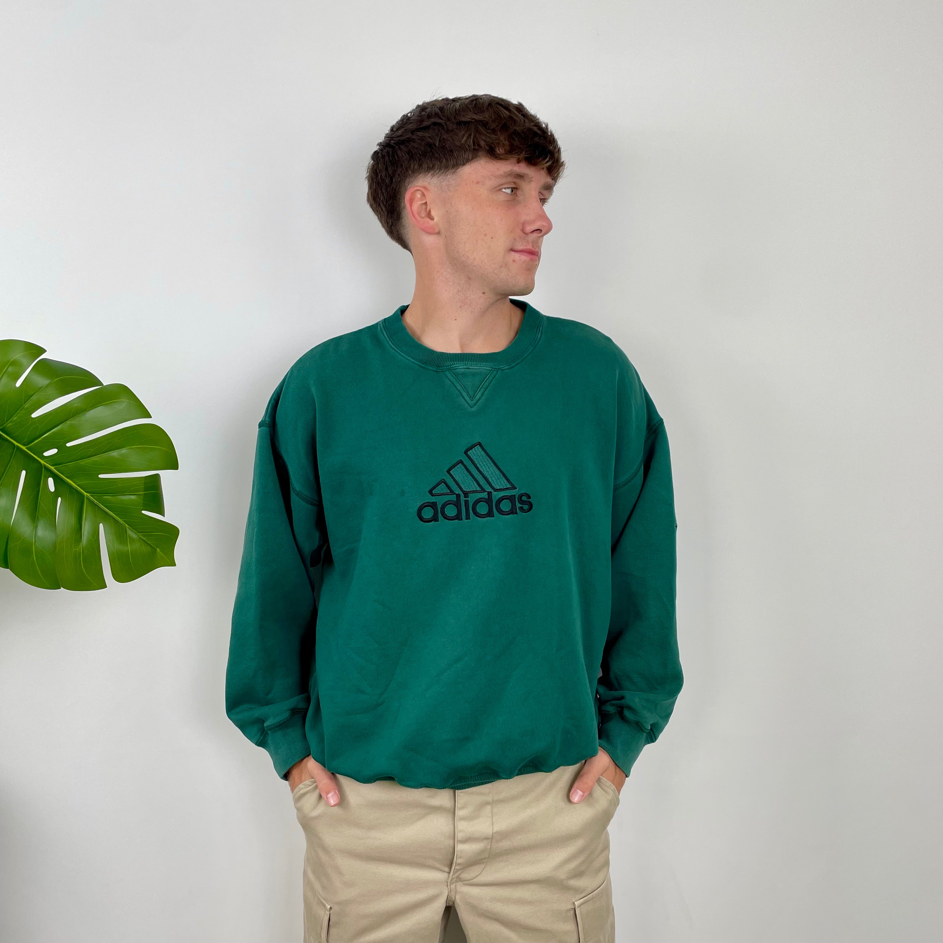 Adidas RARE Green Embroidered Spell Out Sweatshirt (S)