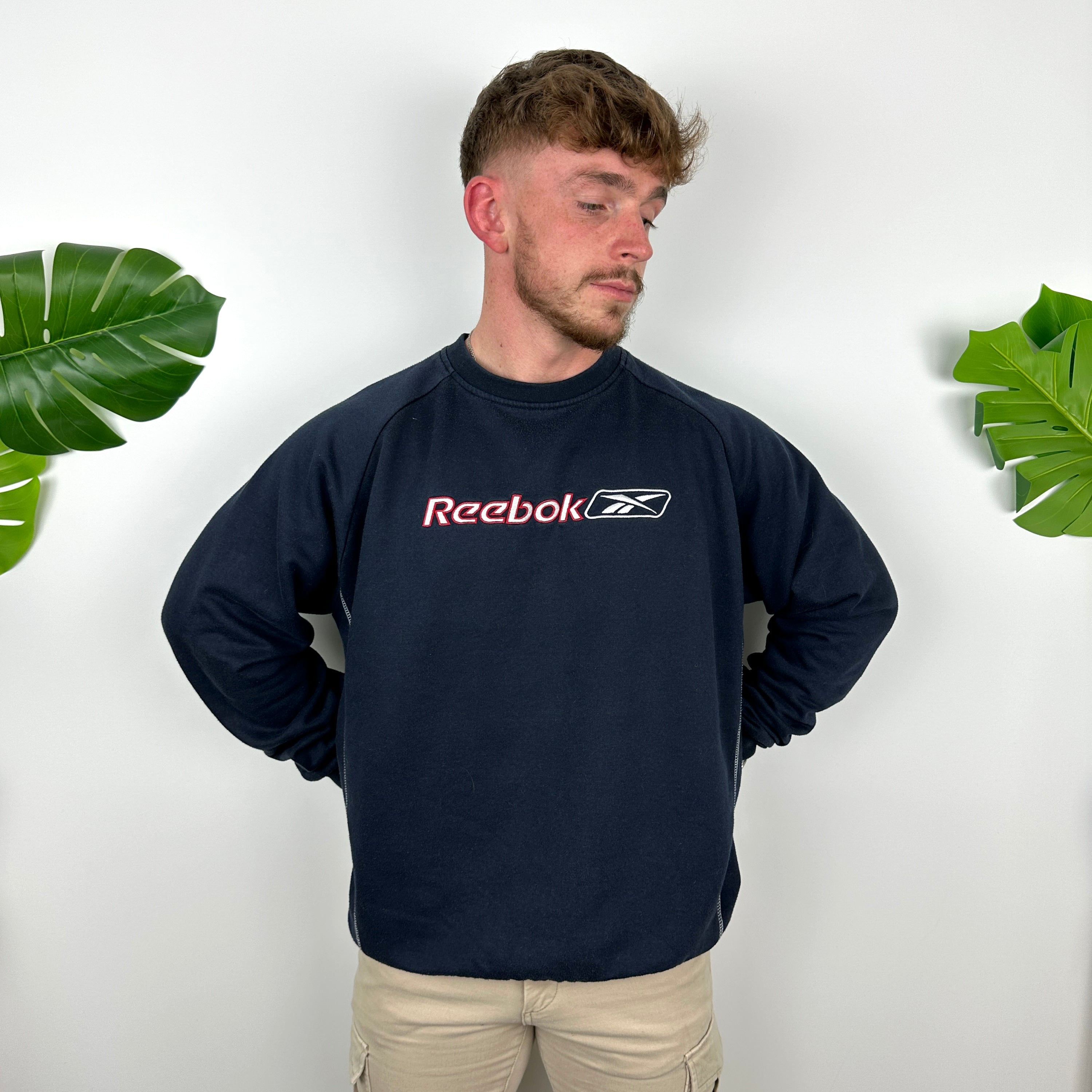 Reebok Navy Embroidered Spell Out Sweatshirt (M)