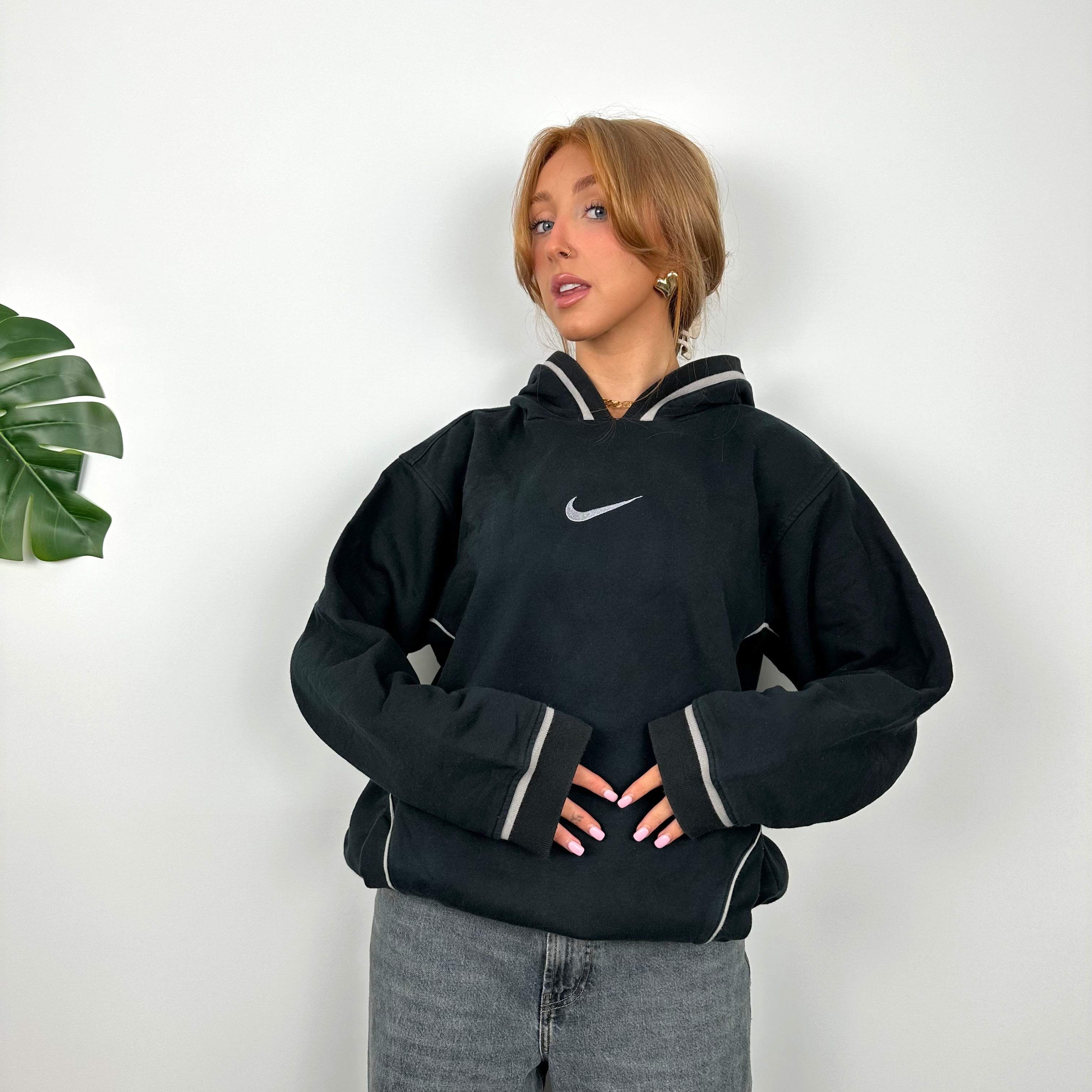 Nike RARE Black Embroidered Swoosh Hoodie (L)