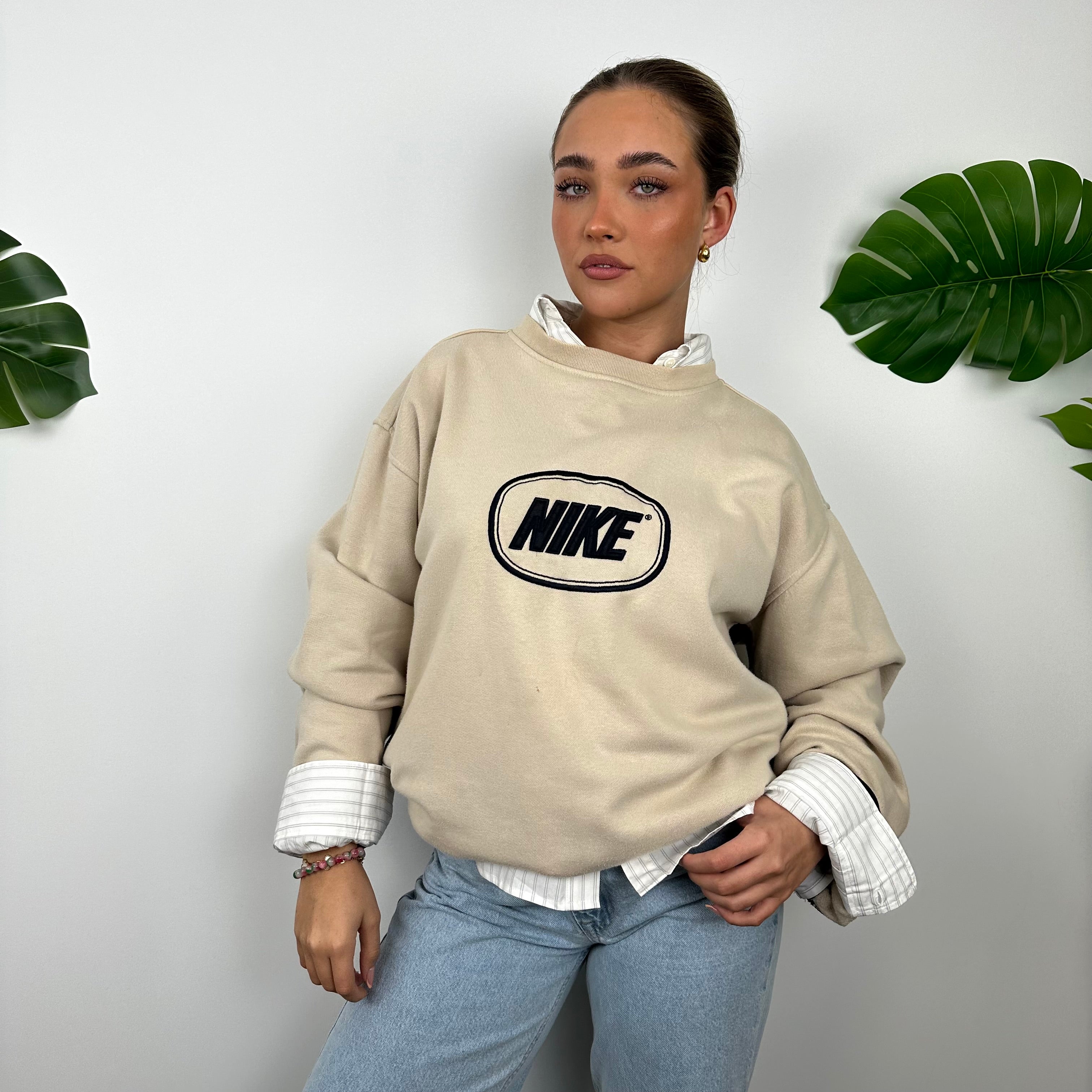 Nike Cream Embroidered Spell Out Sweatshirt (XL)