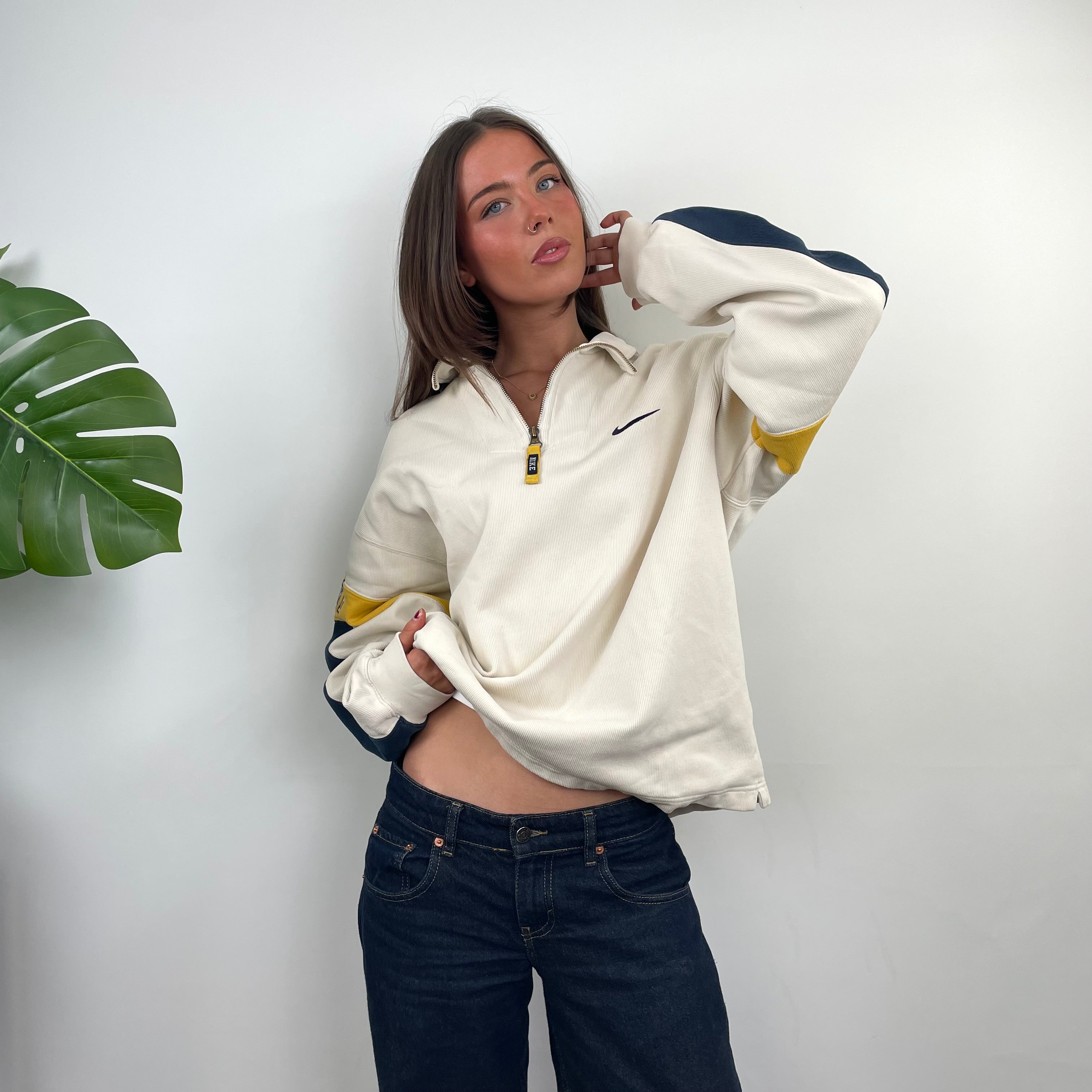 Nike RARE Cream Embroidered Spell Quarter Zip Sweatshirt (L)