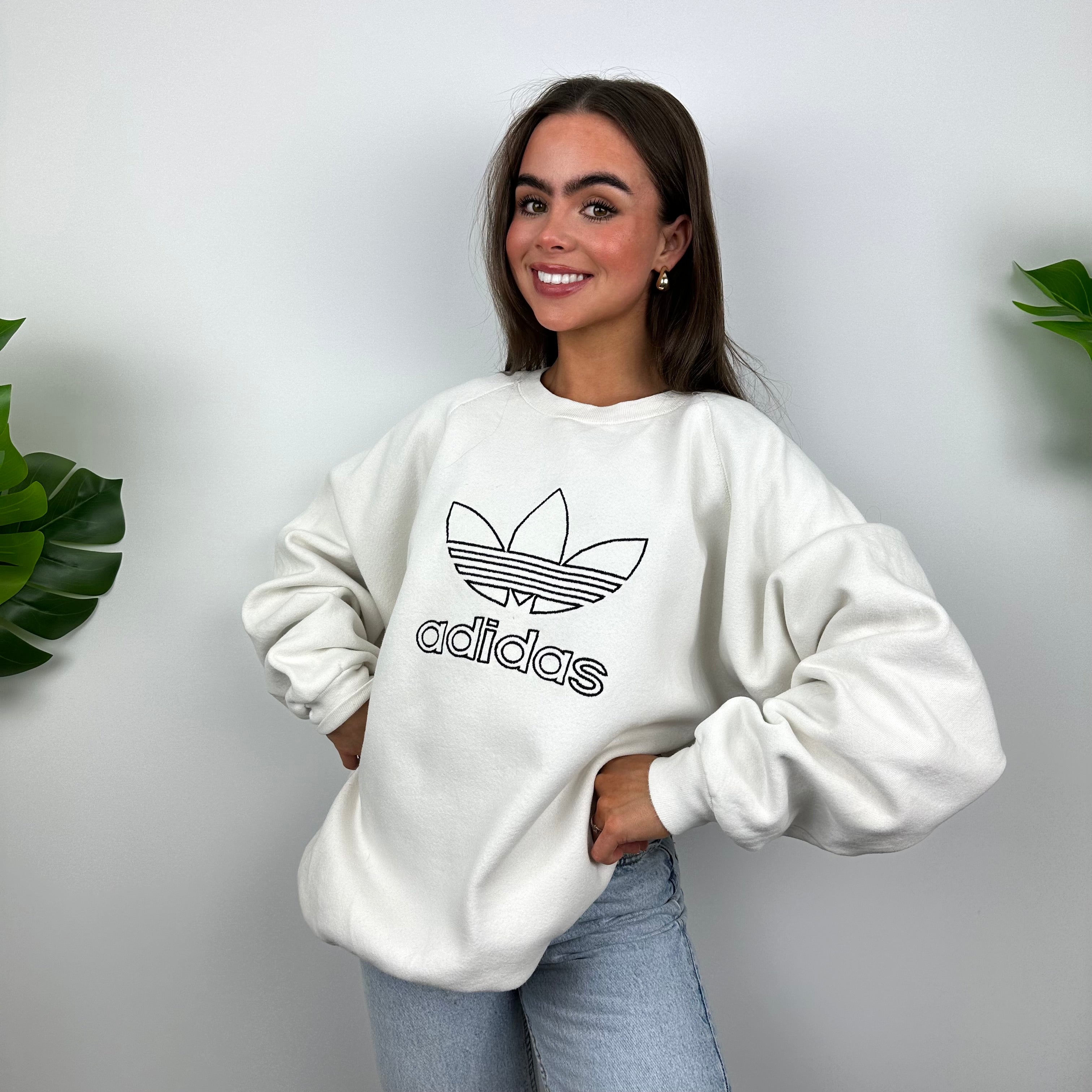 Adidas White Embroidered Spell Out Sweatshirt (L)