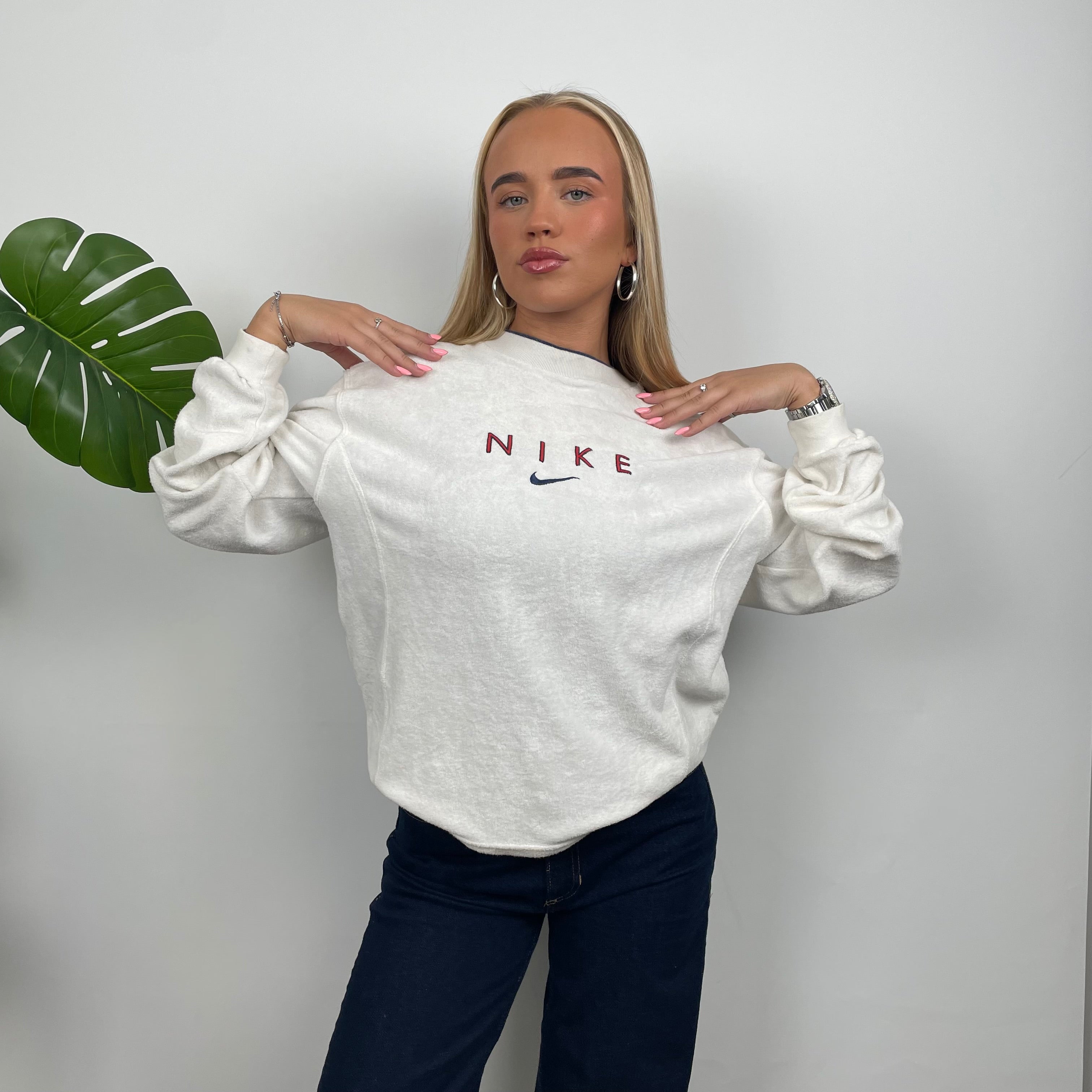 Nike RARE White Embroidered Spell Out Sweatshirt (M)