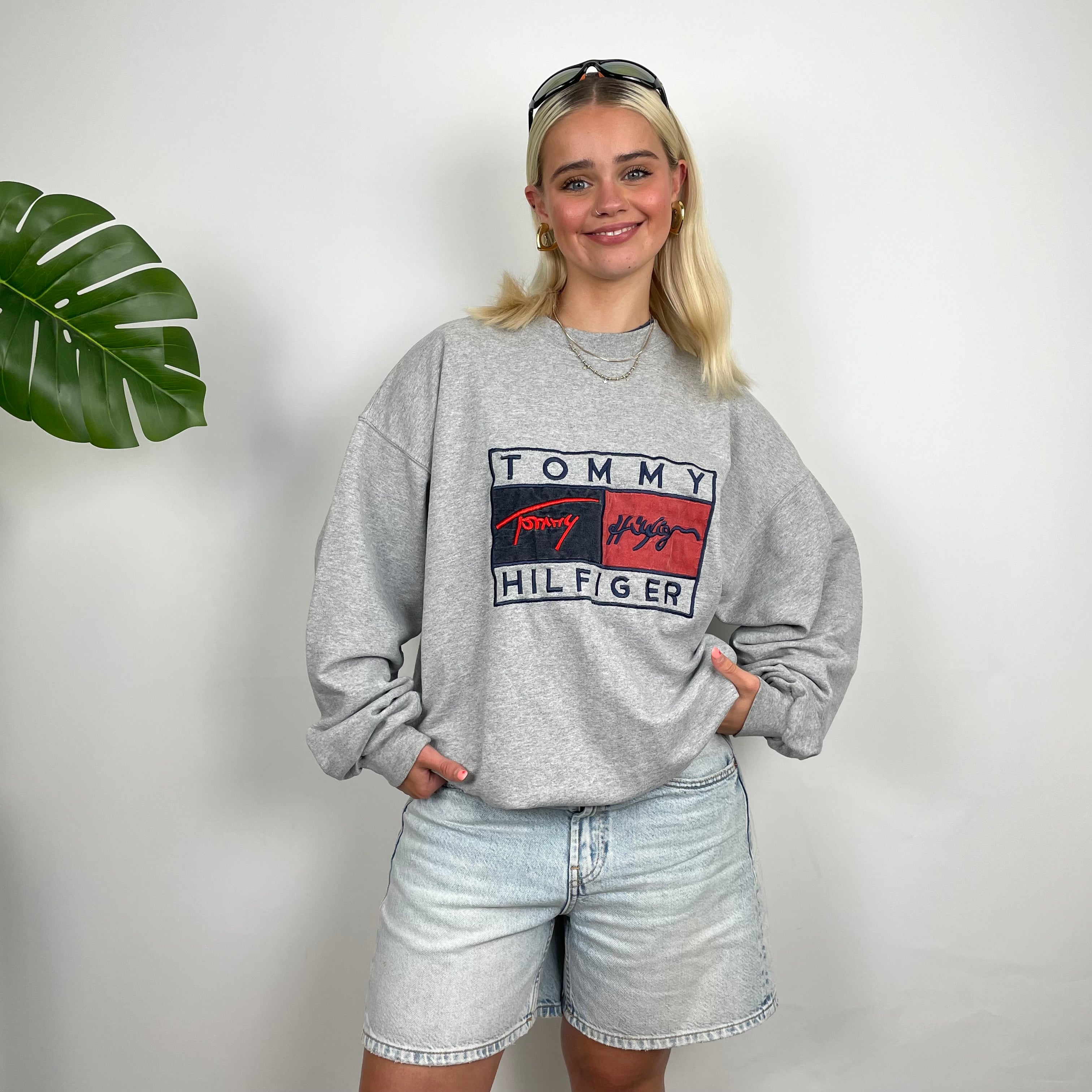 Tommy Hilfiger Grey Embroidered Spell Out Sweatshirt (XL)