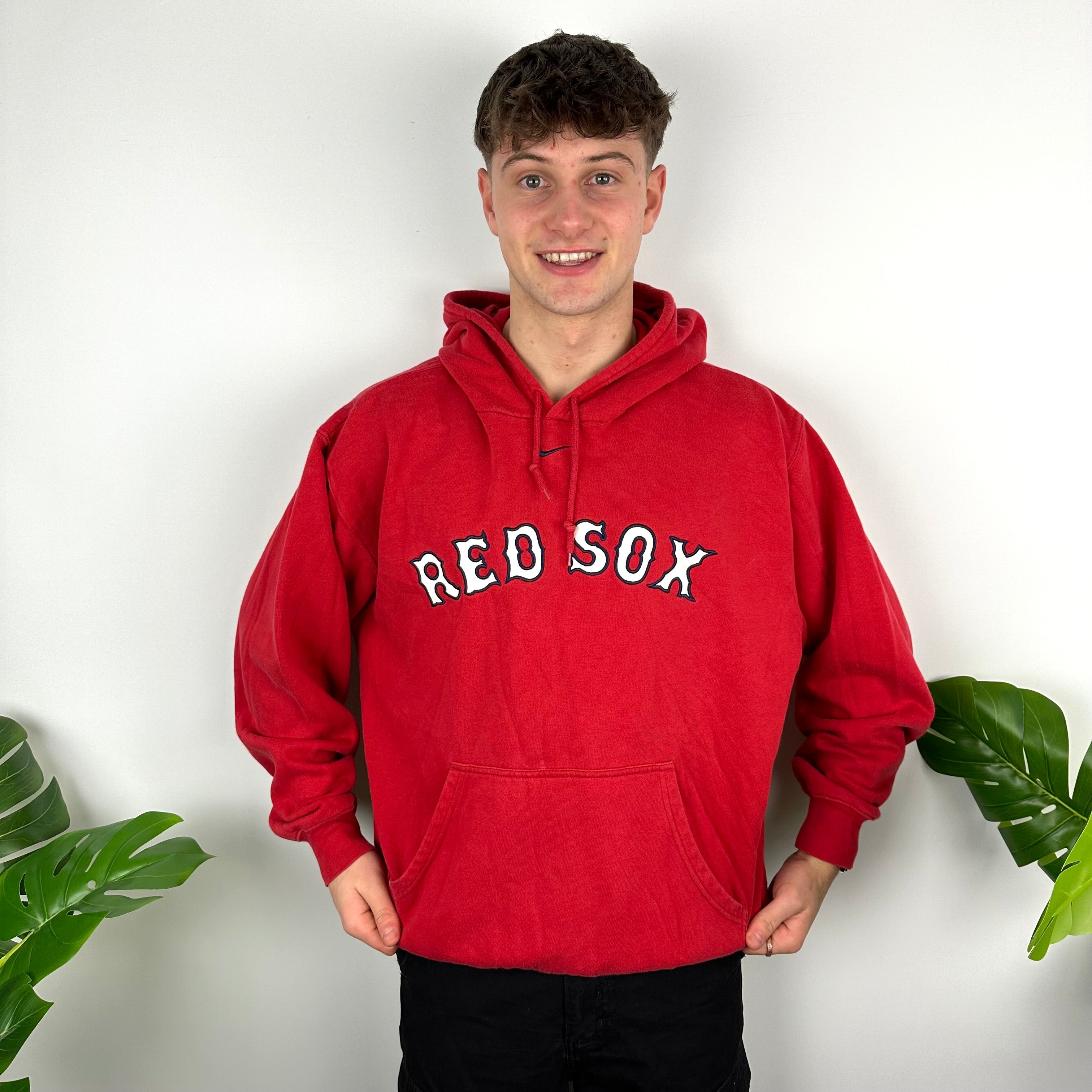 Nike X Boston Red Sox Red Embroidered Spell Out Hoodie (L)