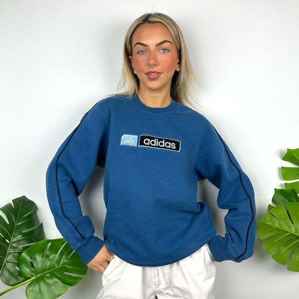 Adidas Blue Embroidered Spell Out Sweatshirt (S)