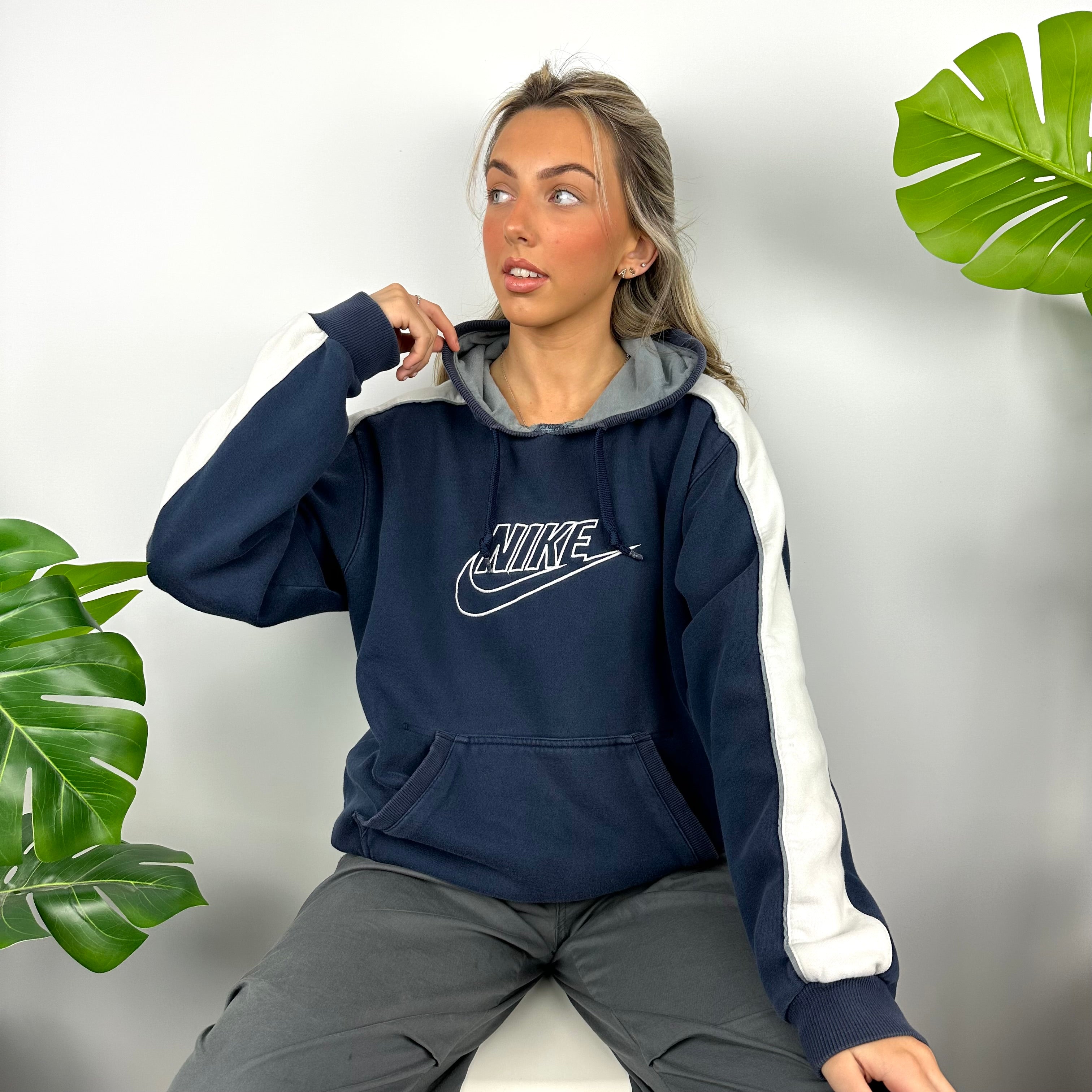 Nike Navy Embroidered Spell Out Hoodie (M)