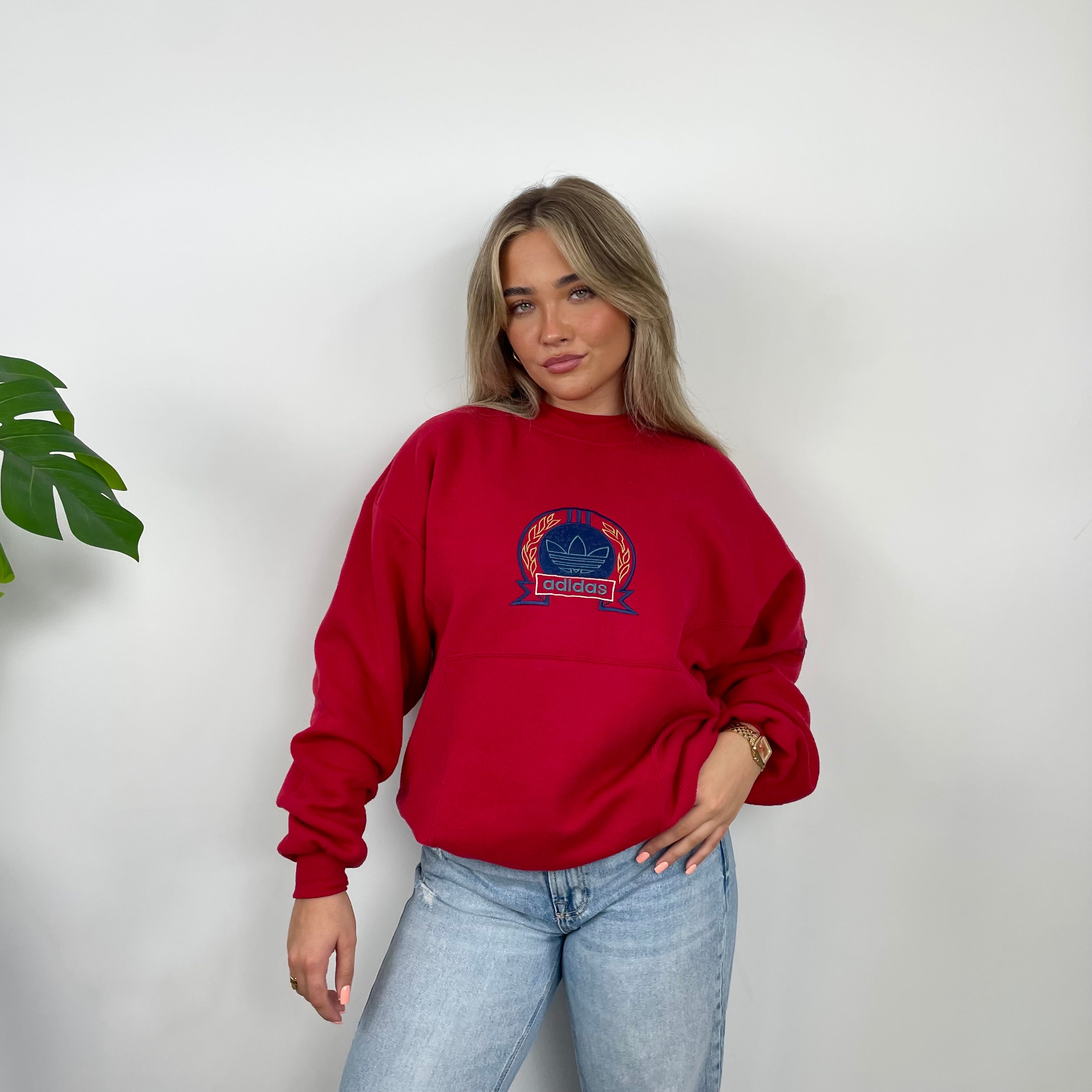 Adidas Red Embroidered Spell Out Sweatshirt (M)