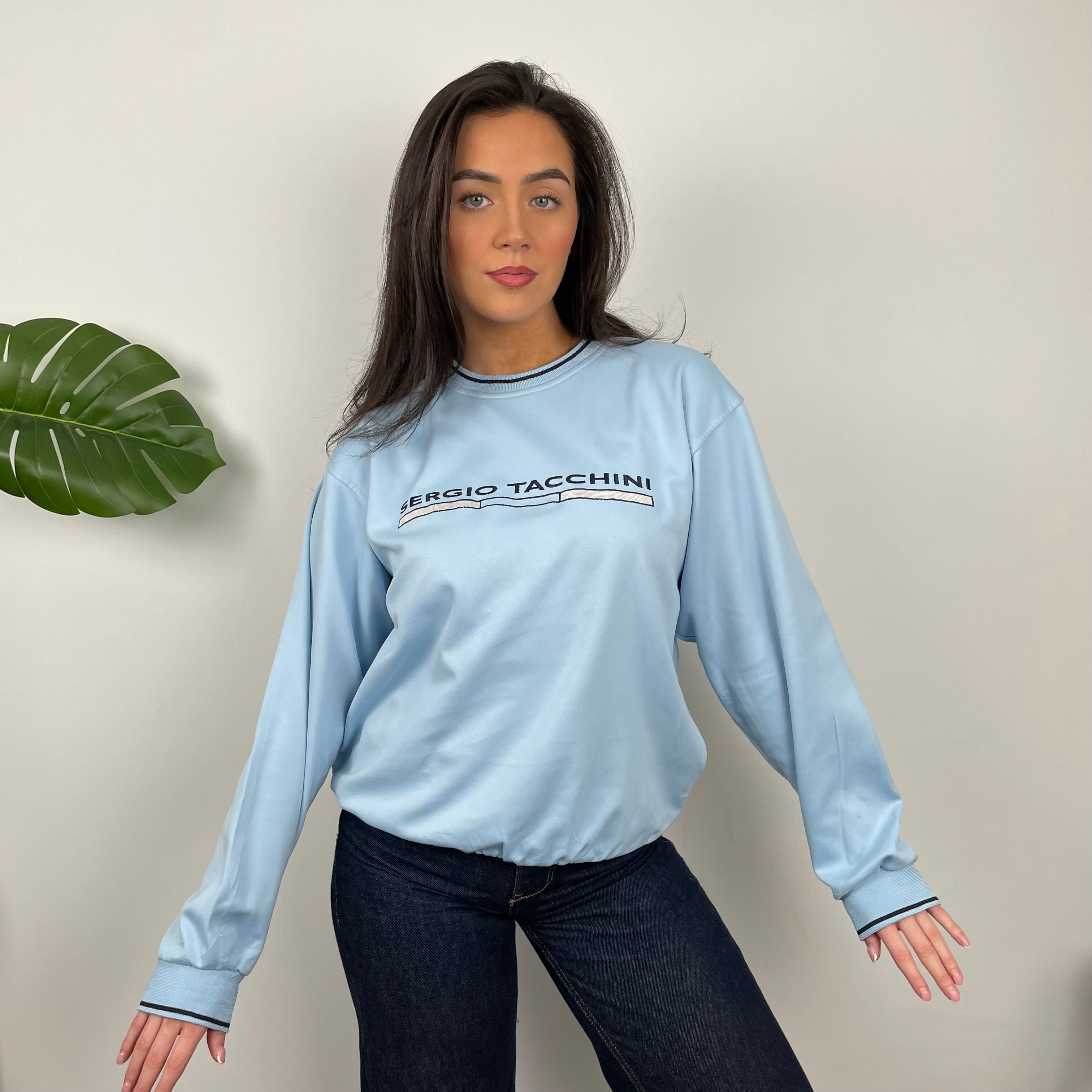 Sergio Tacchini Baby Blue Embroidered Spell Out Sweatshirt (M)