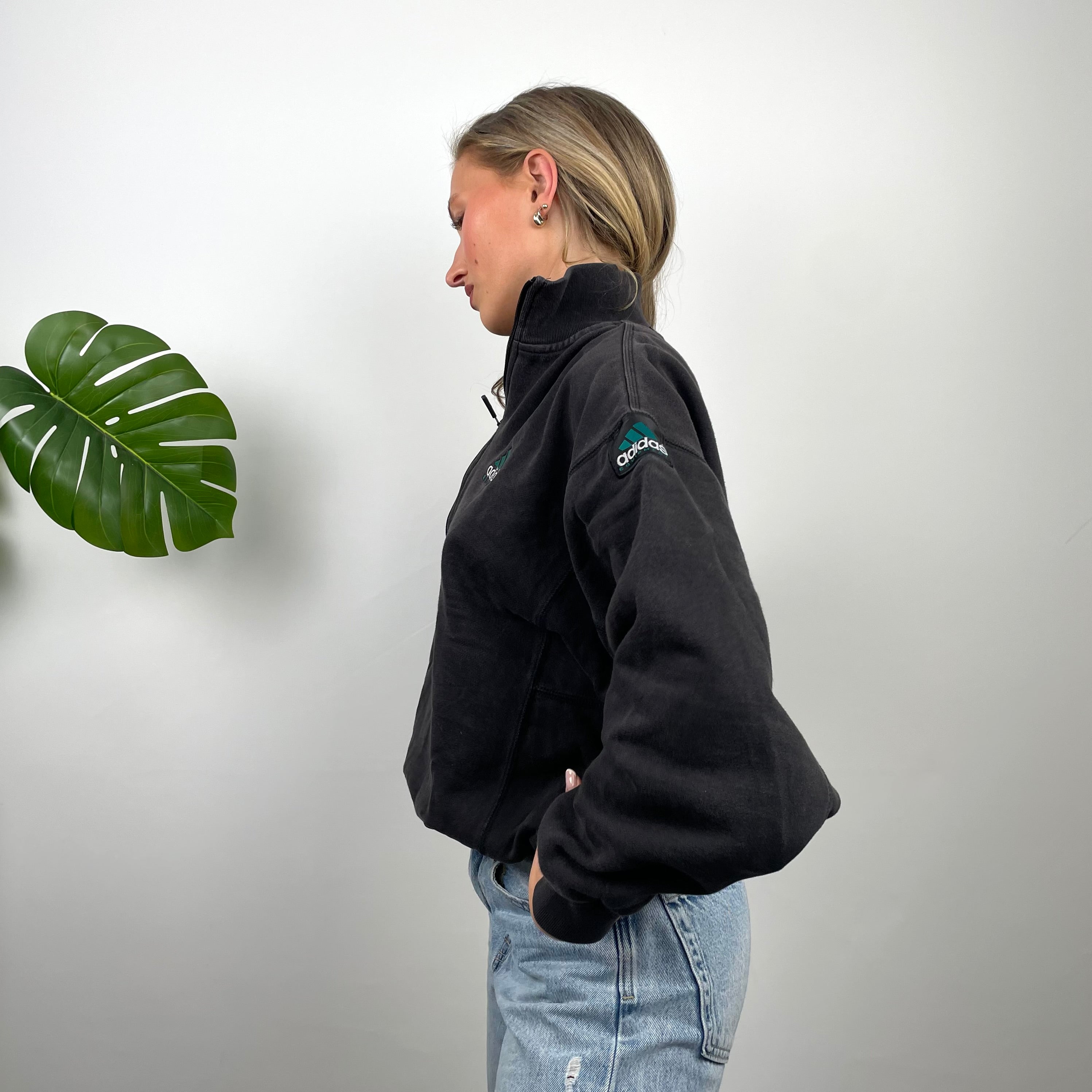 Adidas Equipment RARE Black Embroidered Spell Out Quarter Zip Up (S)