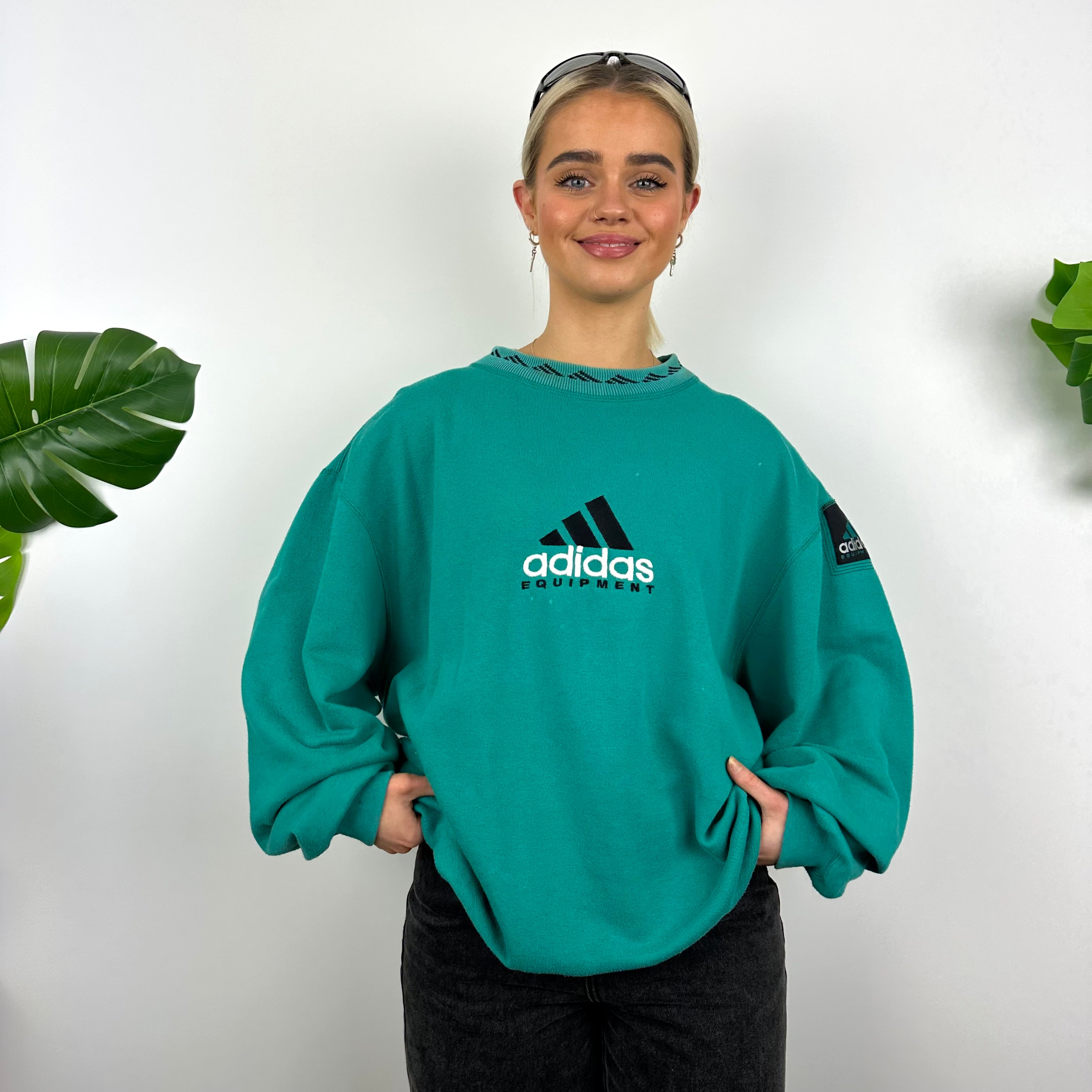 Adidas Equipment RARE Turquoise Blue Embroidered Spell Out Sweatshirt (M)