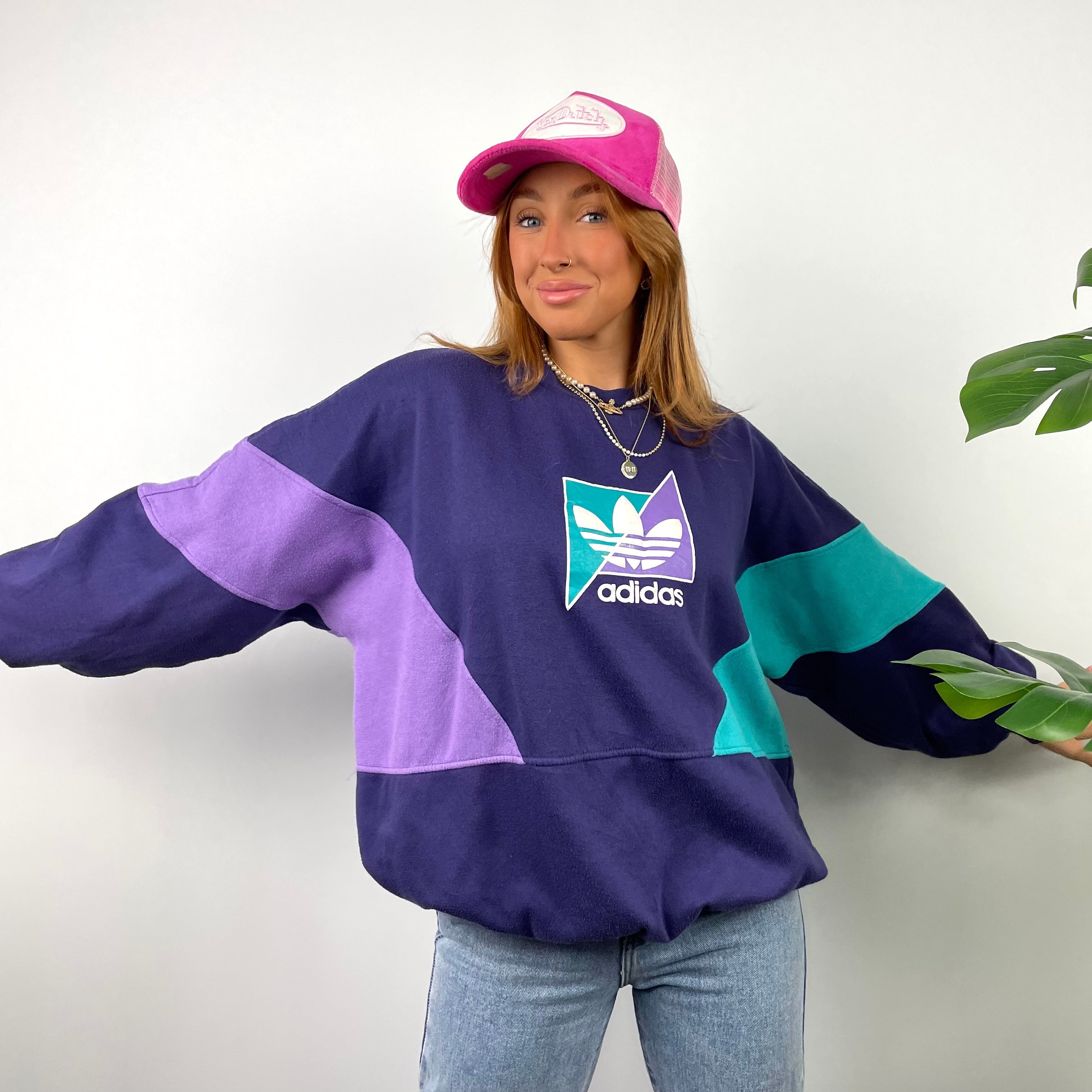 Adidas RARE Purple Colour Block Spell Out Sweatshirt (M)