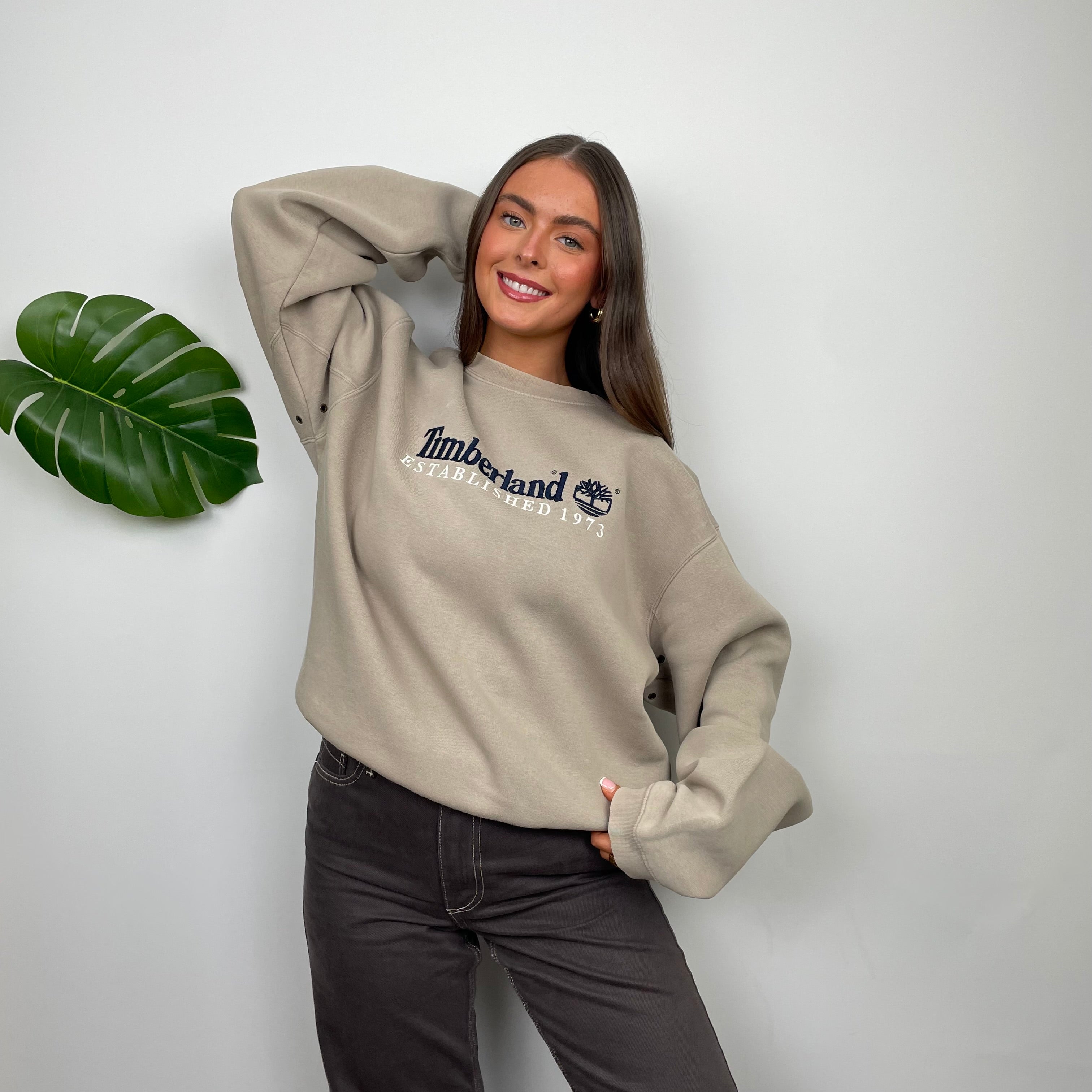 Timberland Beige Embroidered Spell Out Sweatshirt (L)