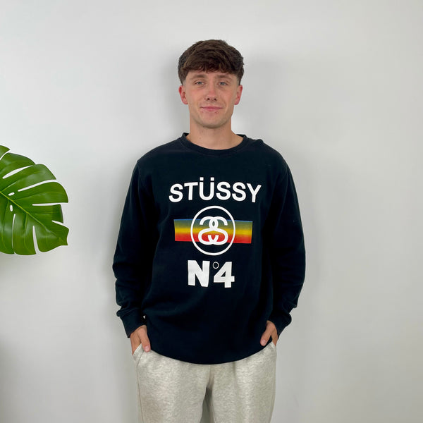 Stussy Black Embroidered Spell Out Sweatshirt (L)