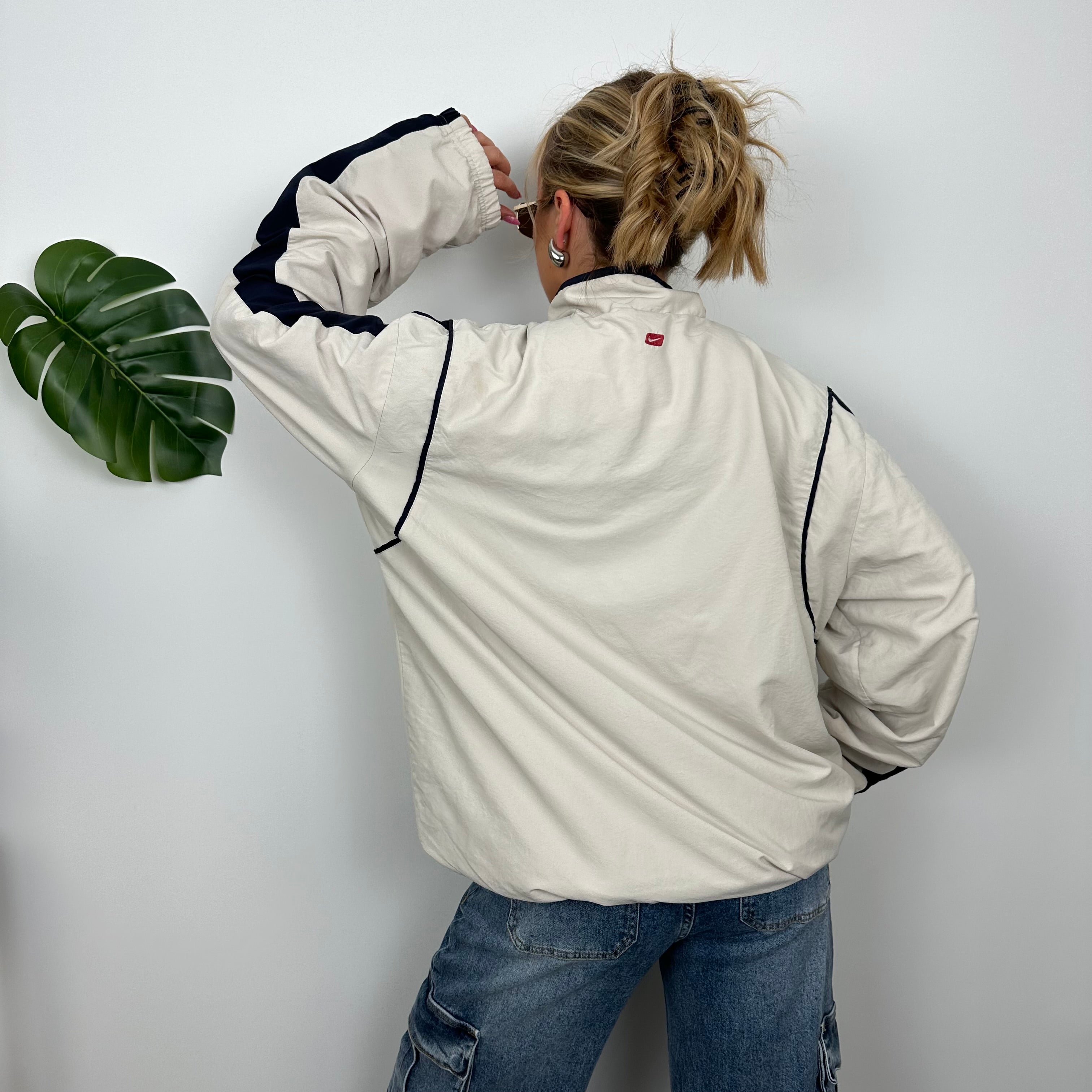 Nike Cream Embroidered Swoosh Windbreaker Jacket (XL)