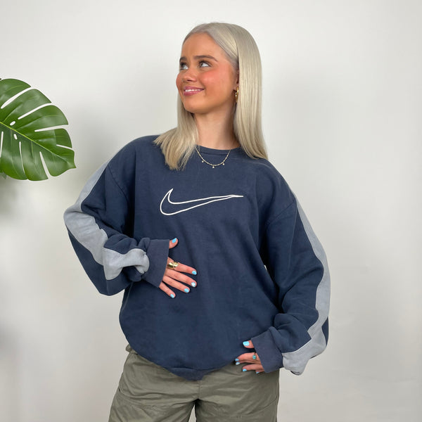 Nike Navy Embroidered Swoosh Sweatshirt (L)