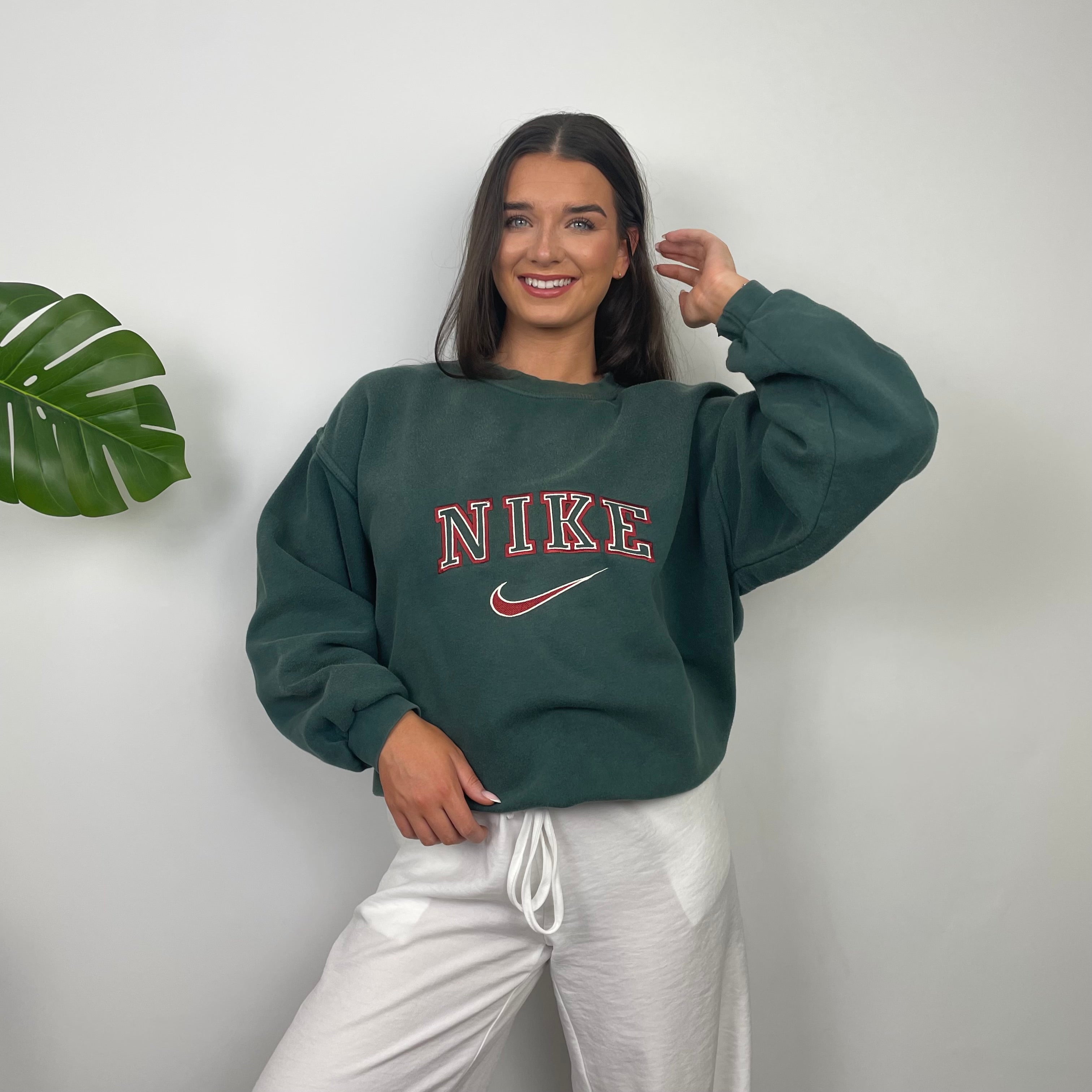 Nike Green Embroidered Spell Out Sweatshirt (XL)