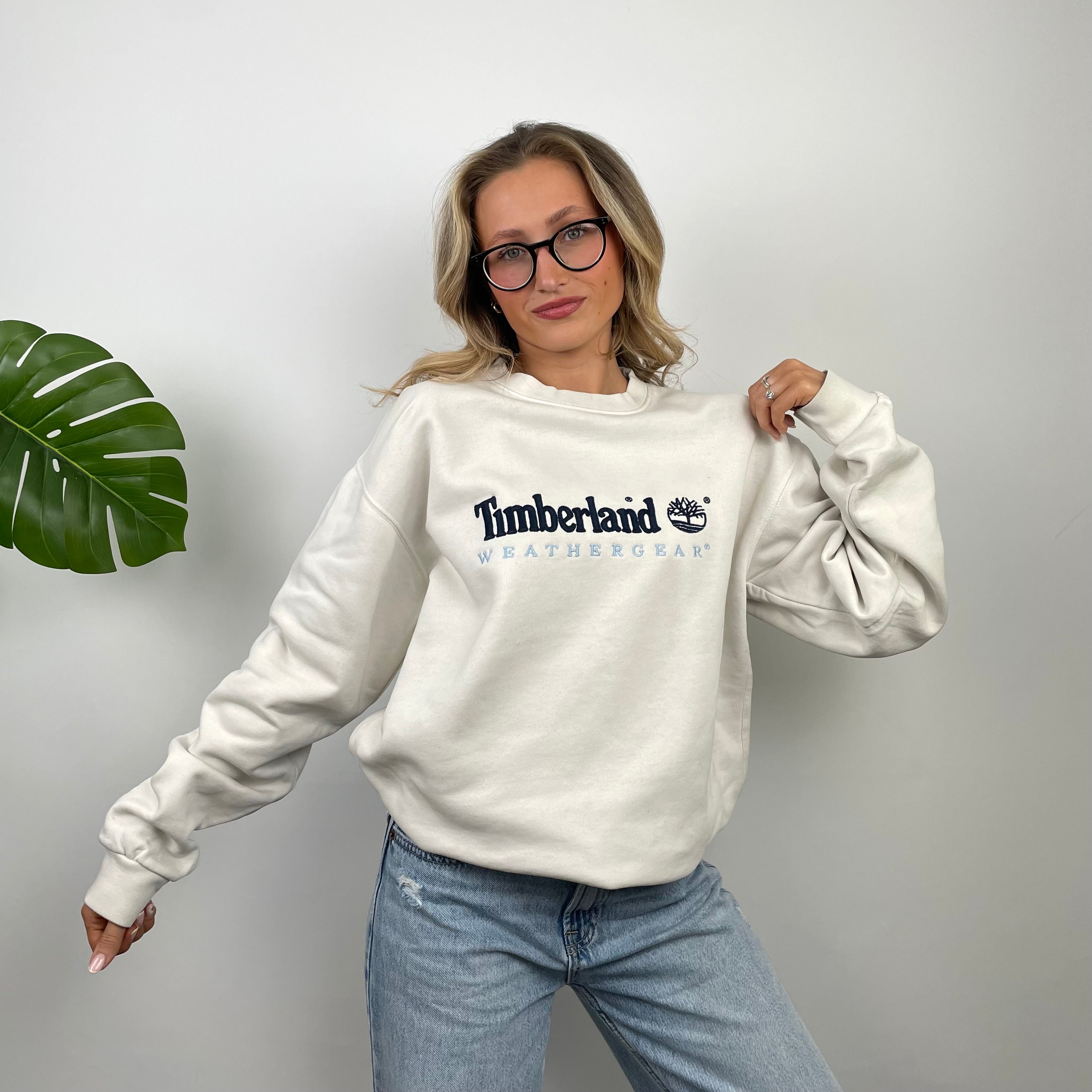 Timberland White Embroidered Spell Out Sweatshirt (M)