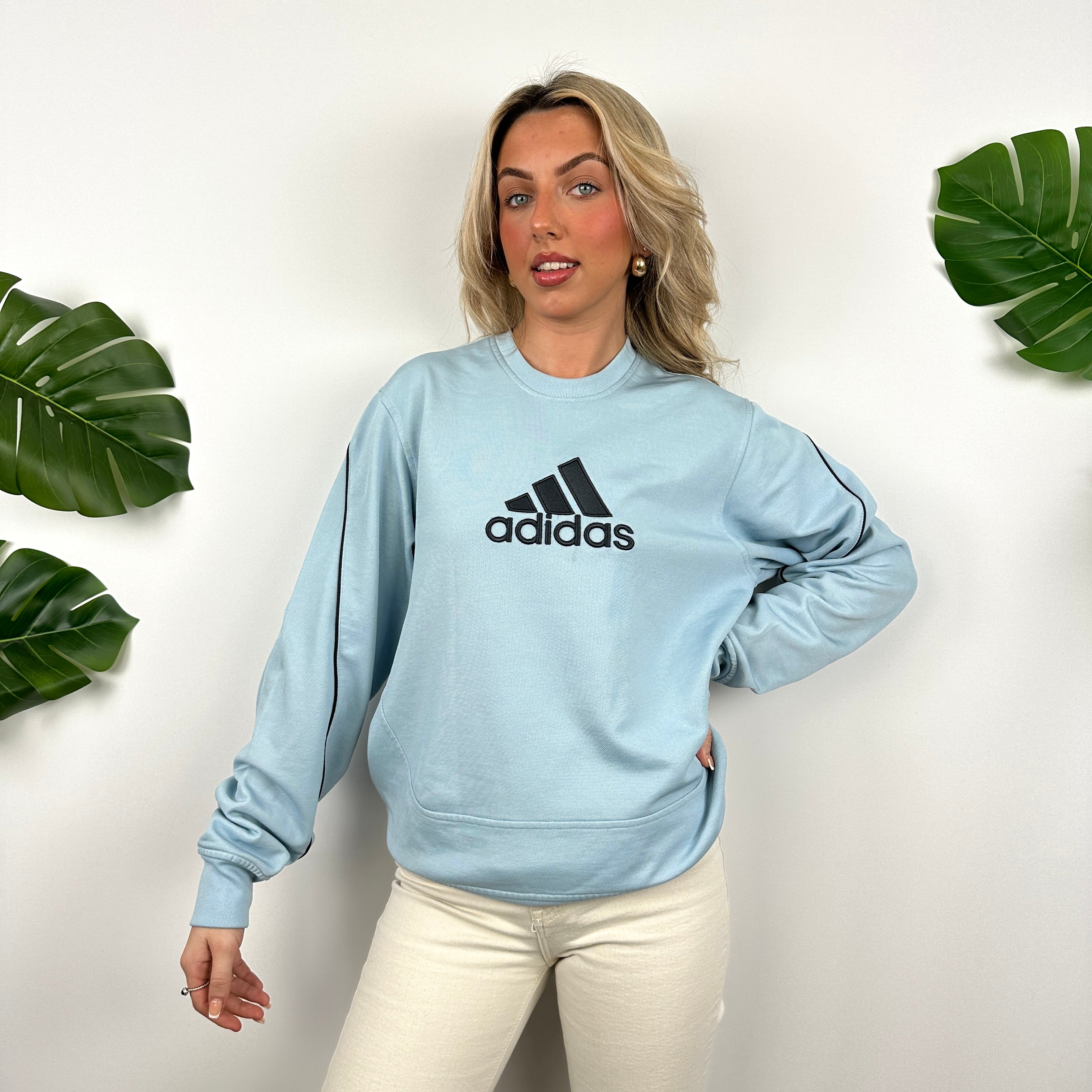 Adidas Baby Blue Embroidered Spell Out Sweatshirt (M)