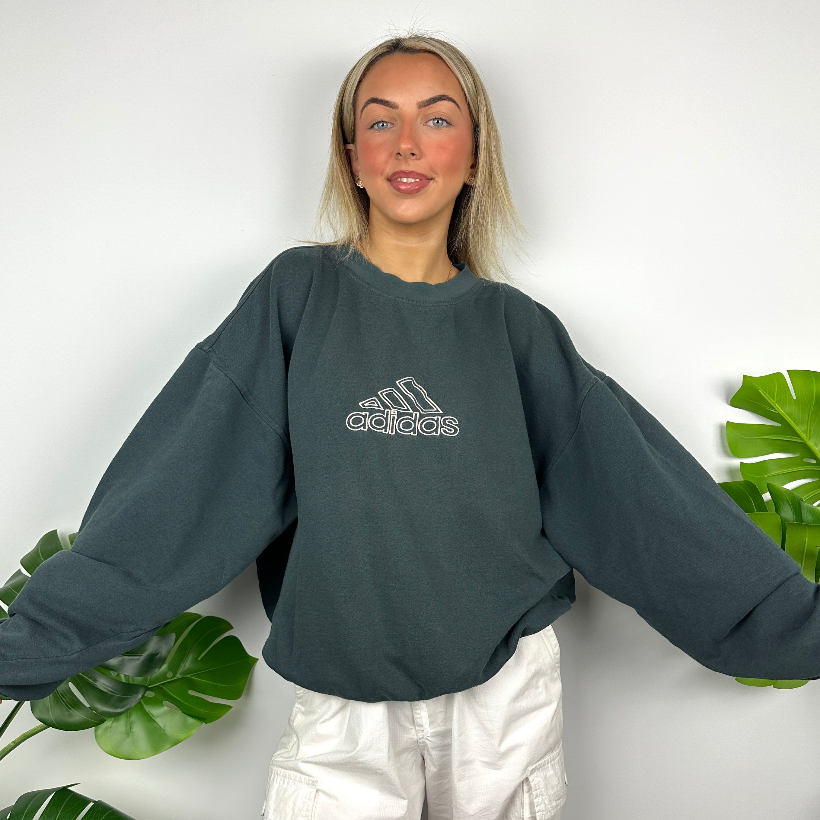 Adidas Green Embroidered Spell Out Sweatshirt (L)