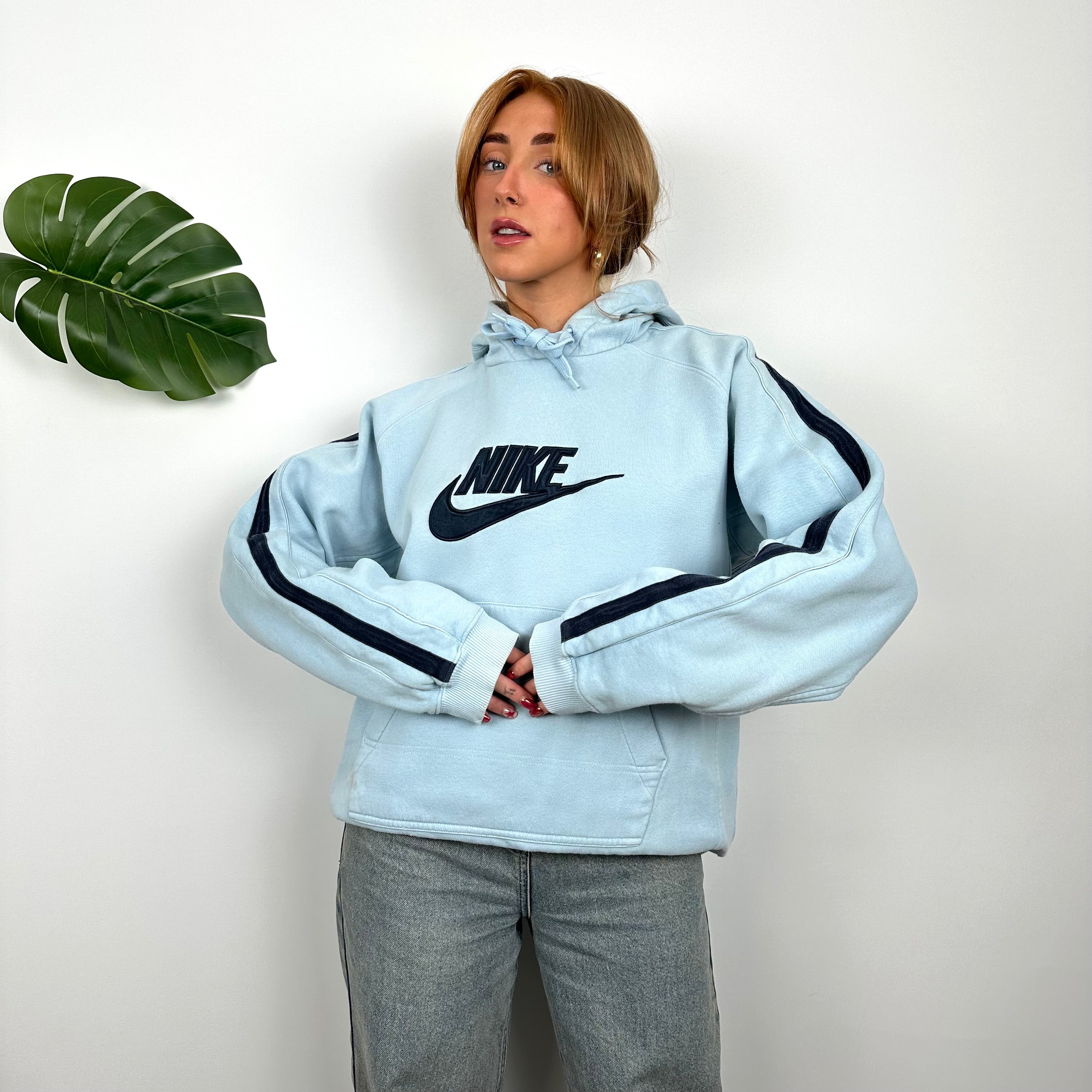 Nike Baby Blue Embroidered Spell Out Hoodie (M)