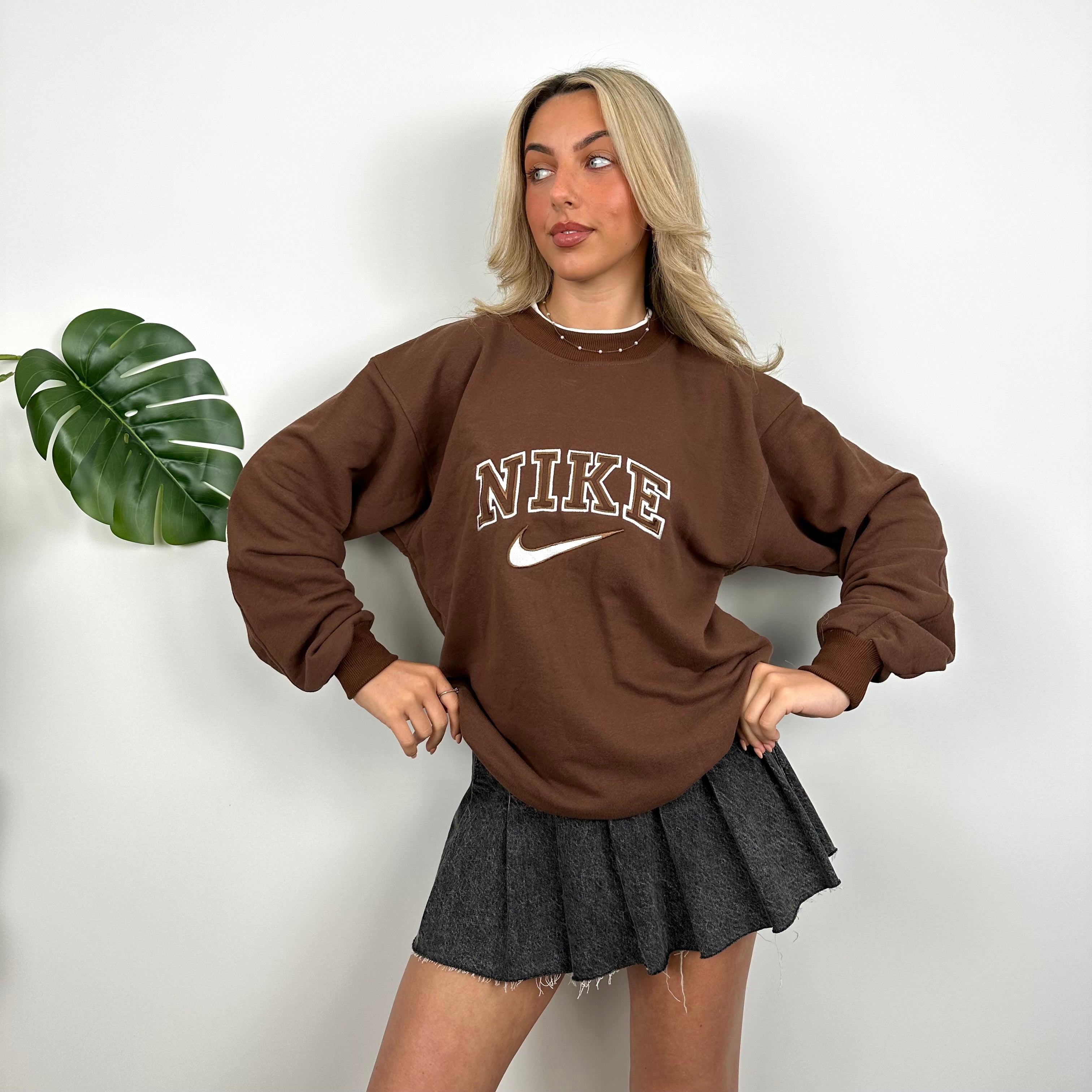 Nike Brown Embroidered Spell Out Sweatshirt (M)