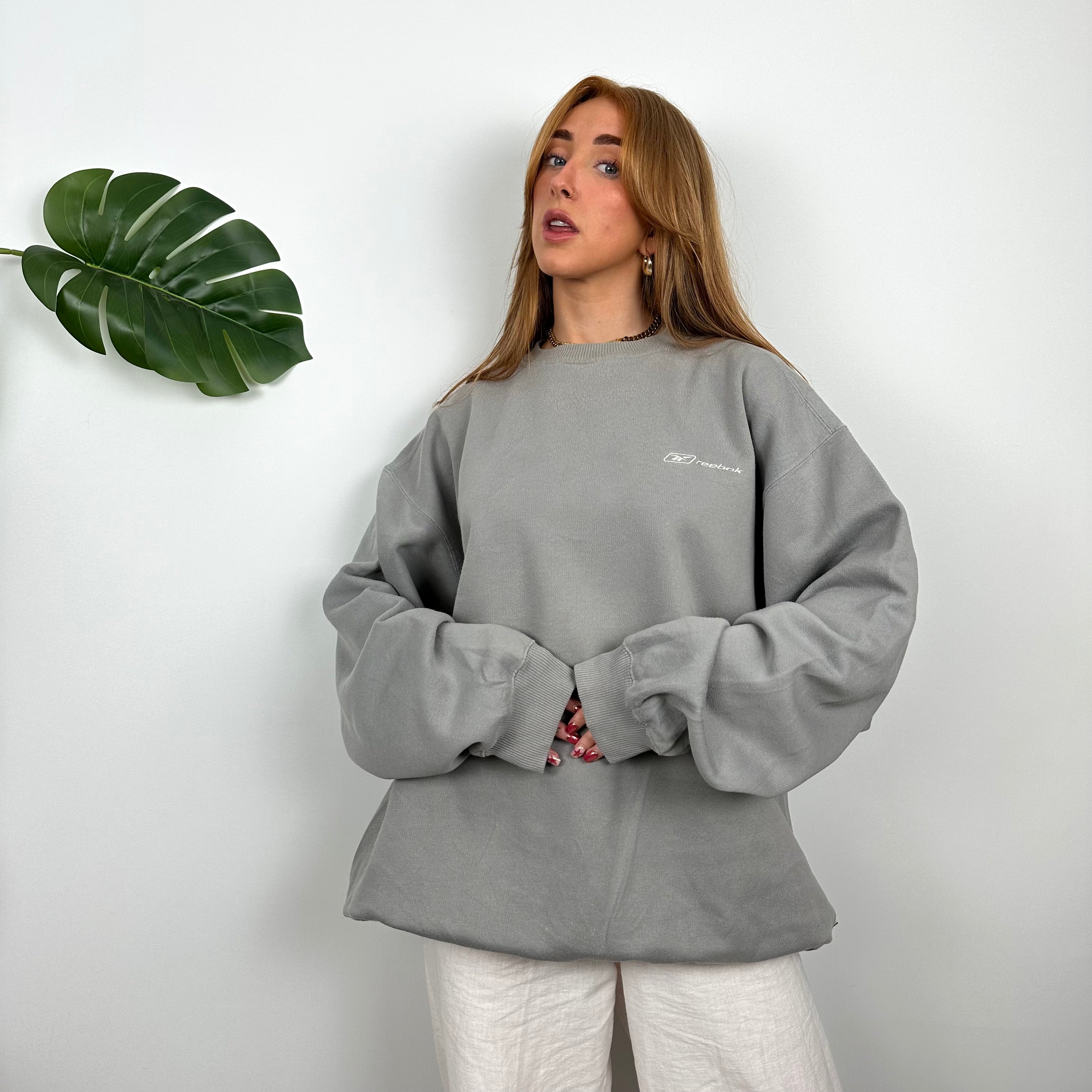 Reebok Grey Embroidered Spell Out Sweatshirt (L)