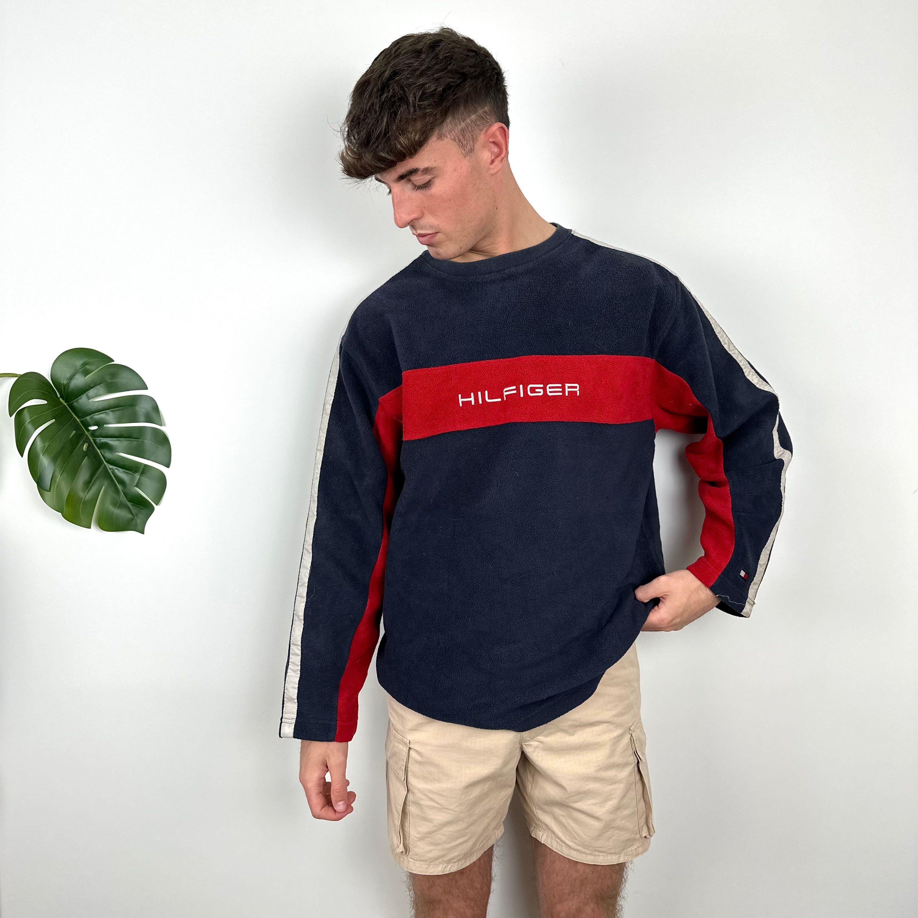 Tommy Hilfiger RARE Navy Embroidered Spell Out Fleece Sweatshirt (M)