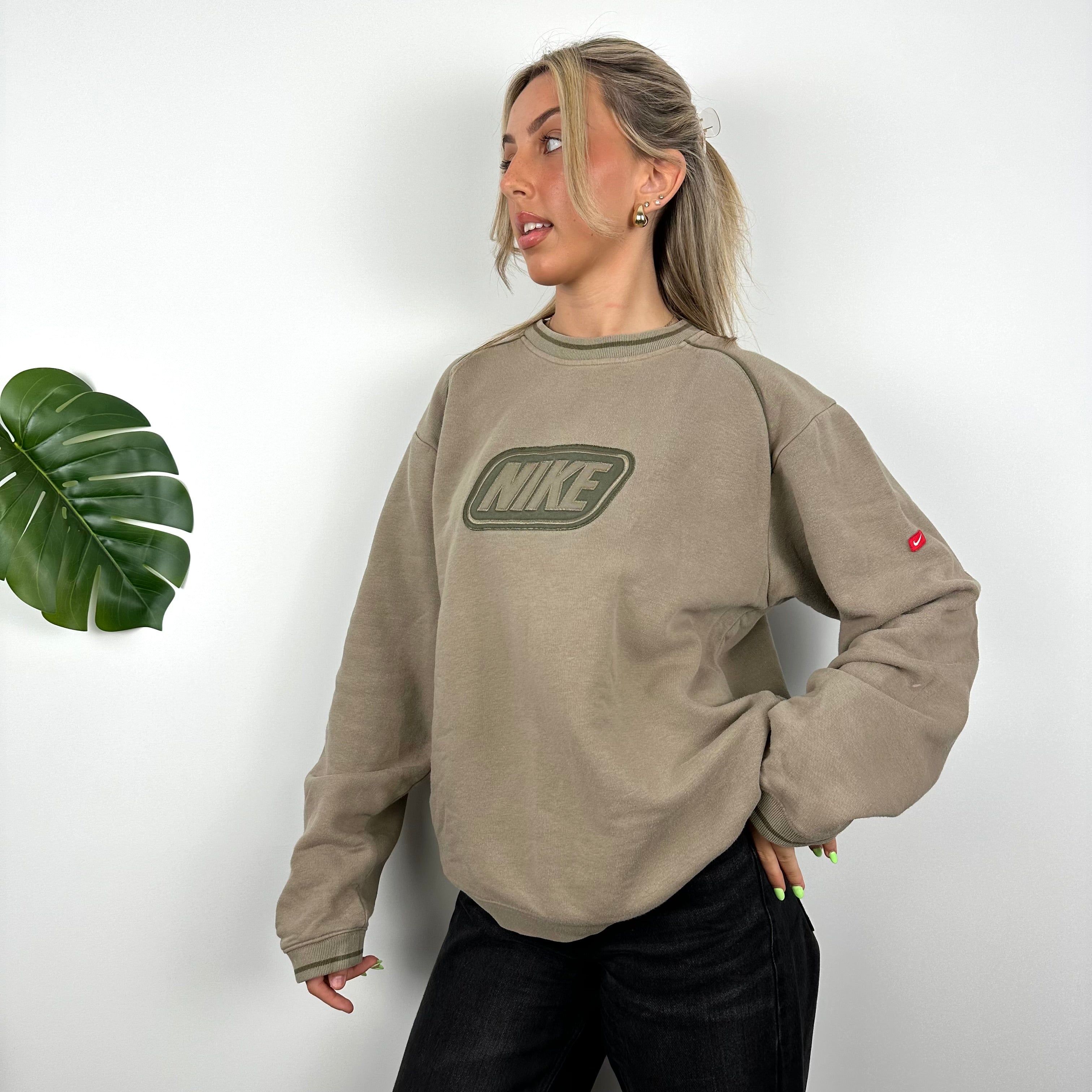 Nike Tan Brown Embroidered Spell Out Sweatshirt (M)